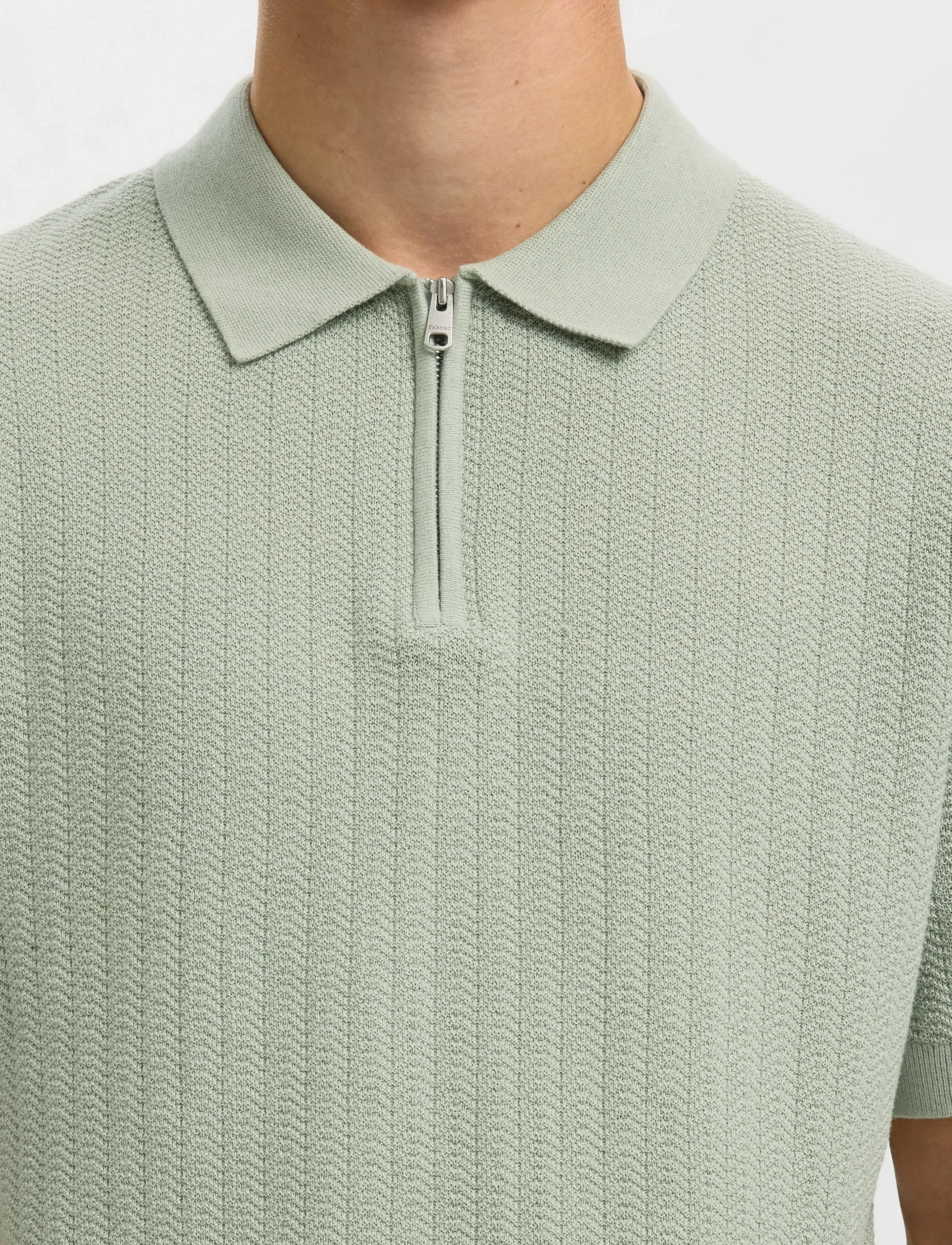 Selected - SLMCRAN SS KNIT STRUCTURE ZIP POLO NOOS - kootud polosärgid - aqua gray - 4