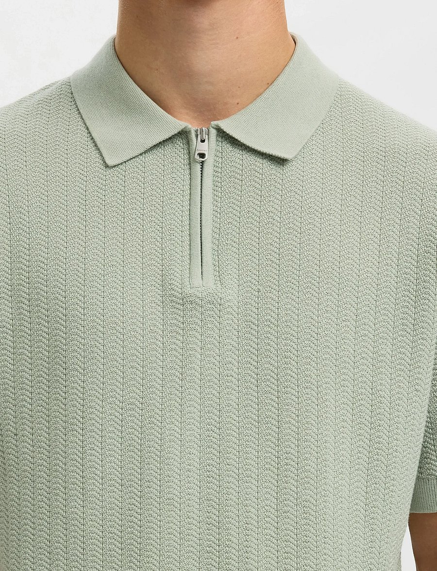 Selected - SLMCRAN SS KNIT STRUCTURE ZIP POLO NOOS - kootud polosärgid - aqua gray - 4