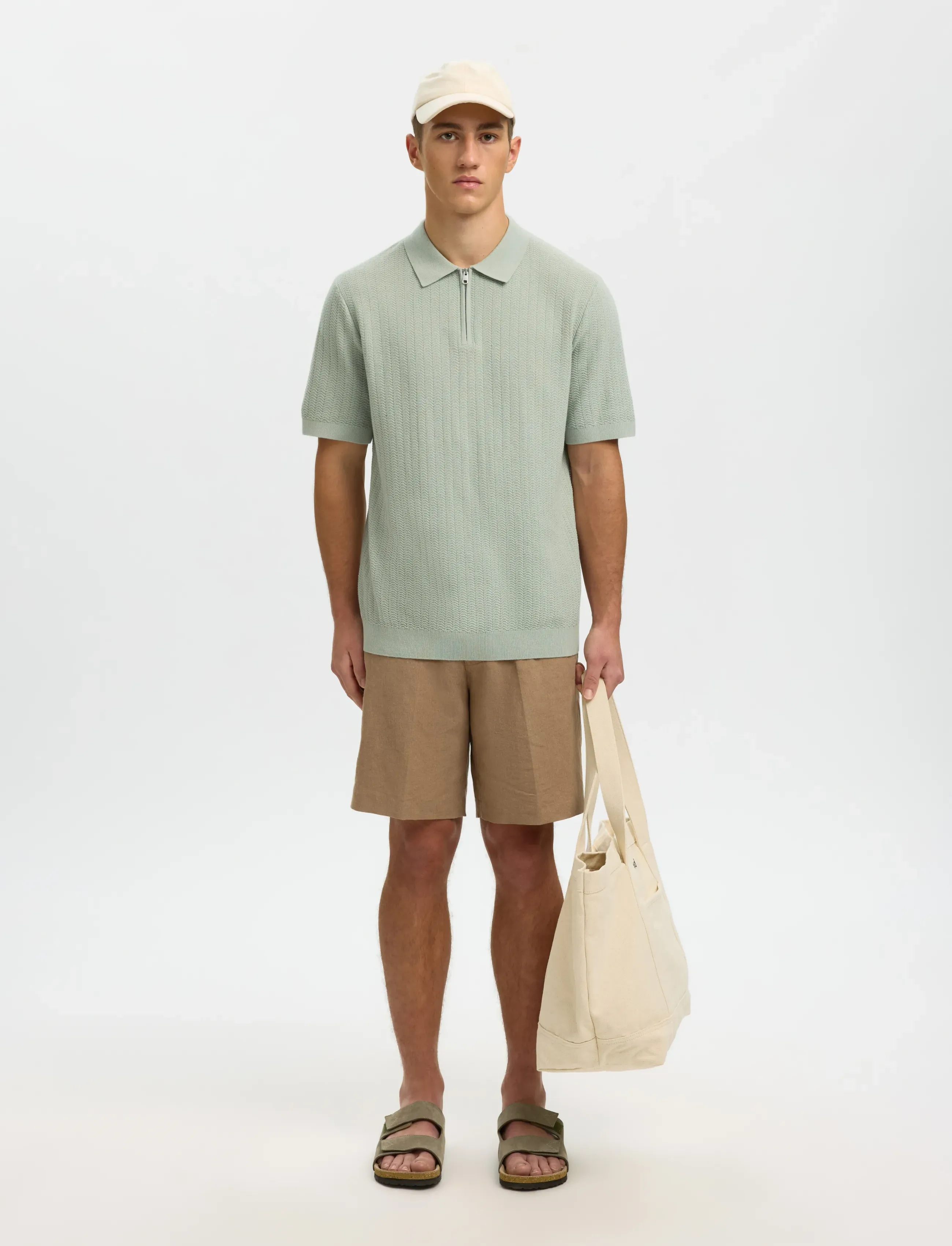 Selected - SLMCRAN SS KNIT STRUCTURE ZIP POLO NOOS - kootud polosärgid - aqua gray - 5