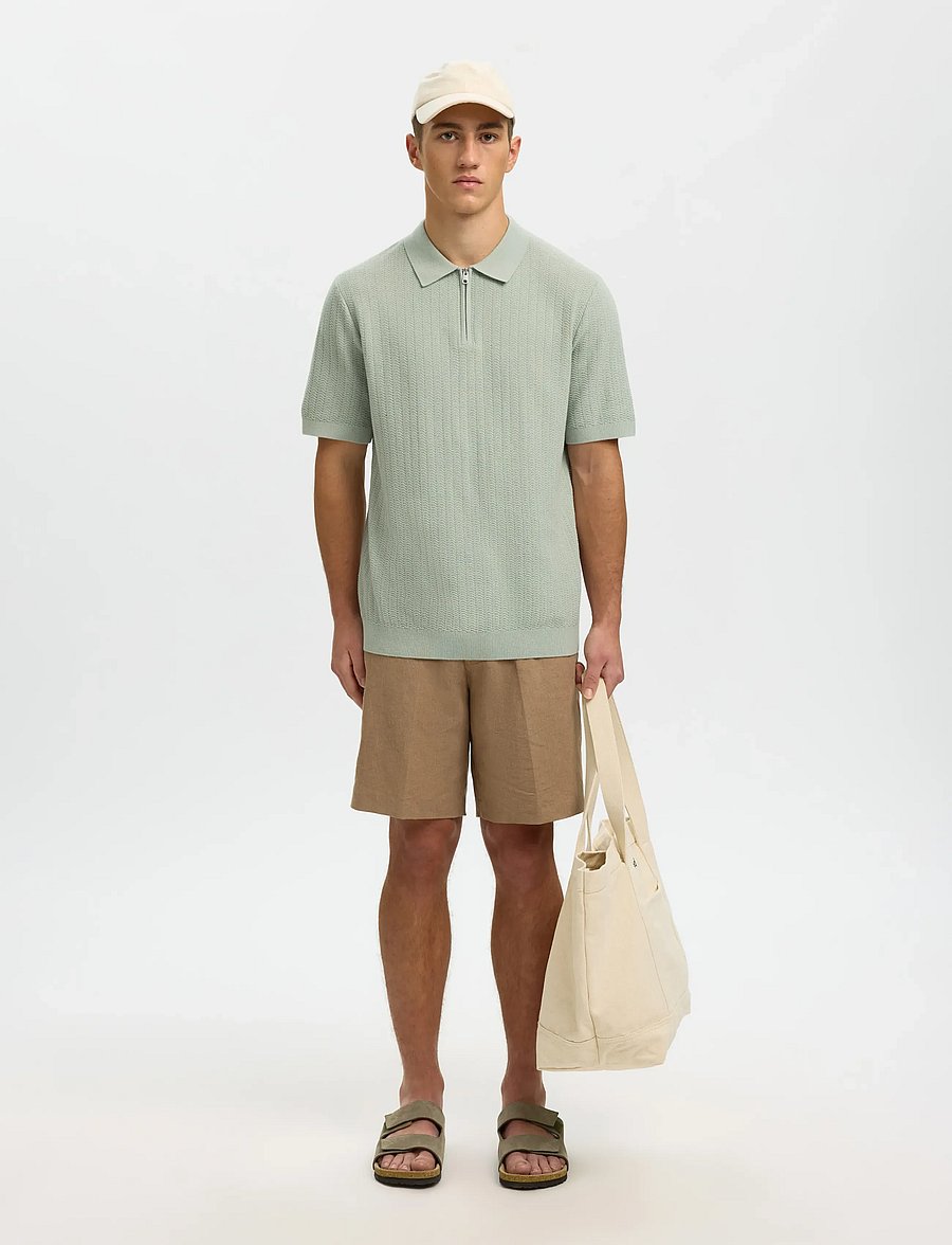 Selected - SLMCRAN SS KNIT STRUCTURE ZIP POLO NOOS - kootud polosärgid - aqua gray - 5