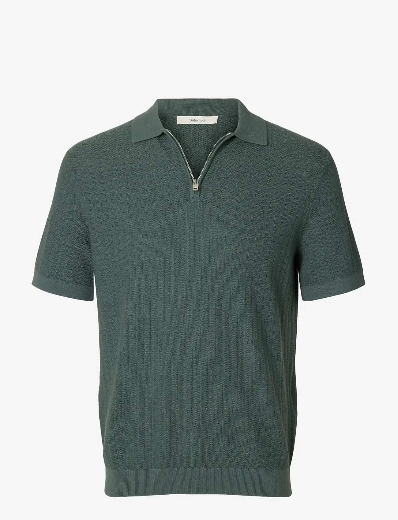 Selected - SLMCRAN SS KNIT STRUCTURE ZIP POLO NOOS - gestrickte polohemden - balsam green - 1
