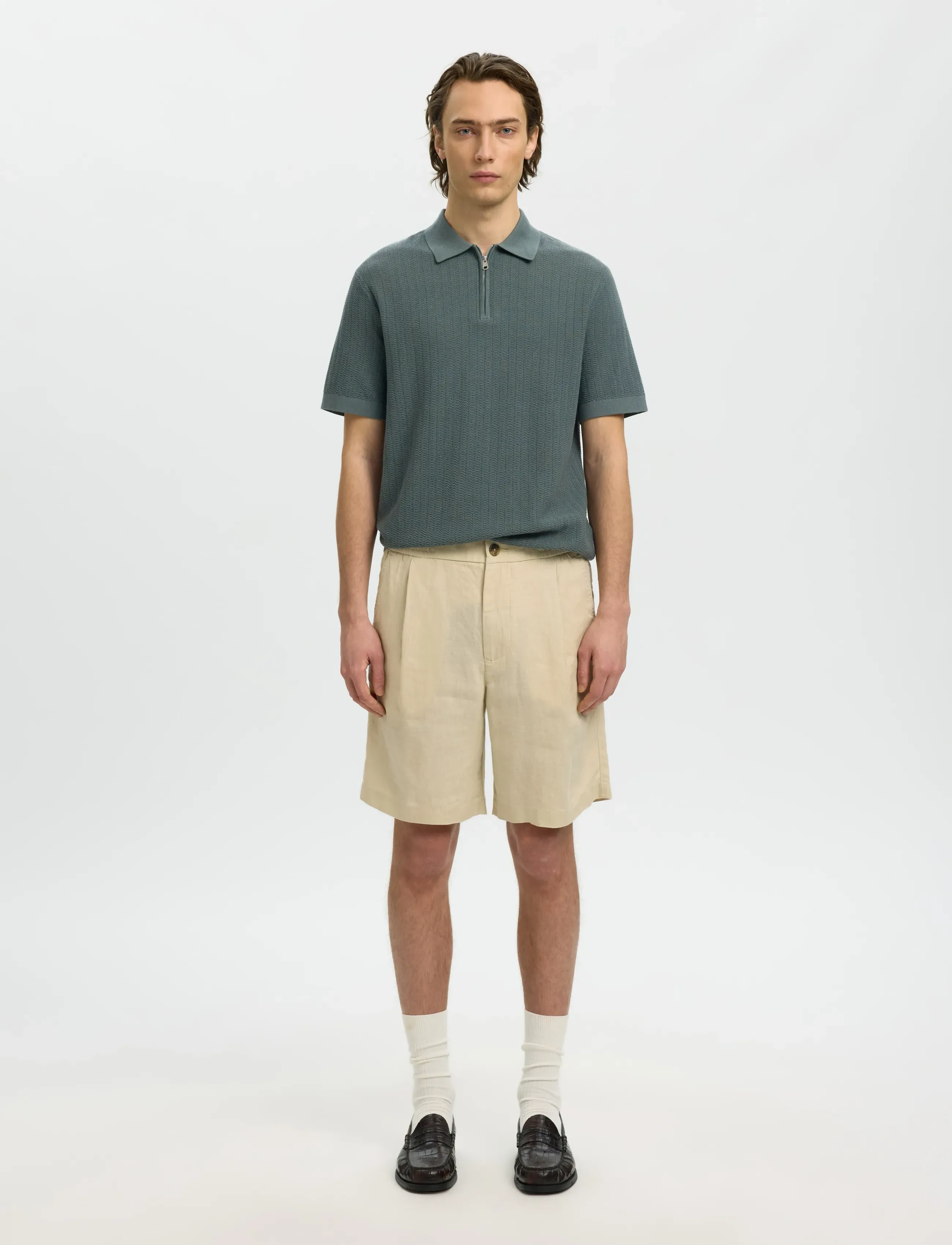 Slmcran Ss Knit Structure Zip Polo Noos 3