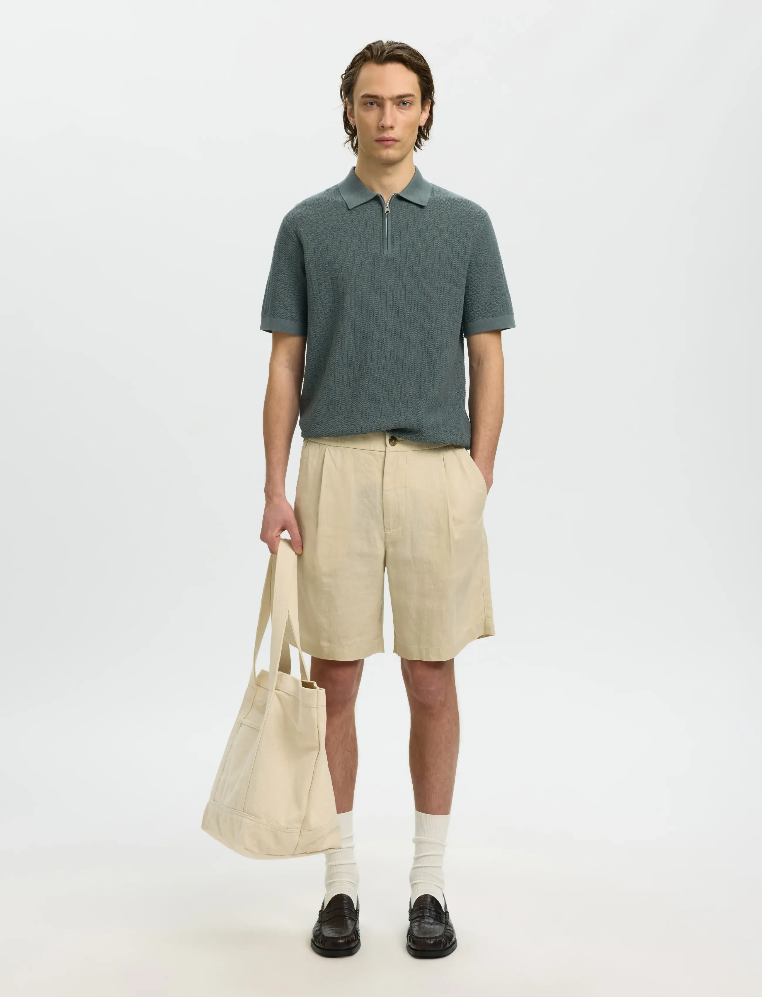 Slmcran Ss Knit Structure Zip Polo Noos 5