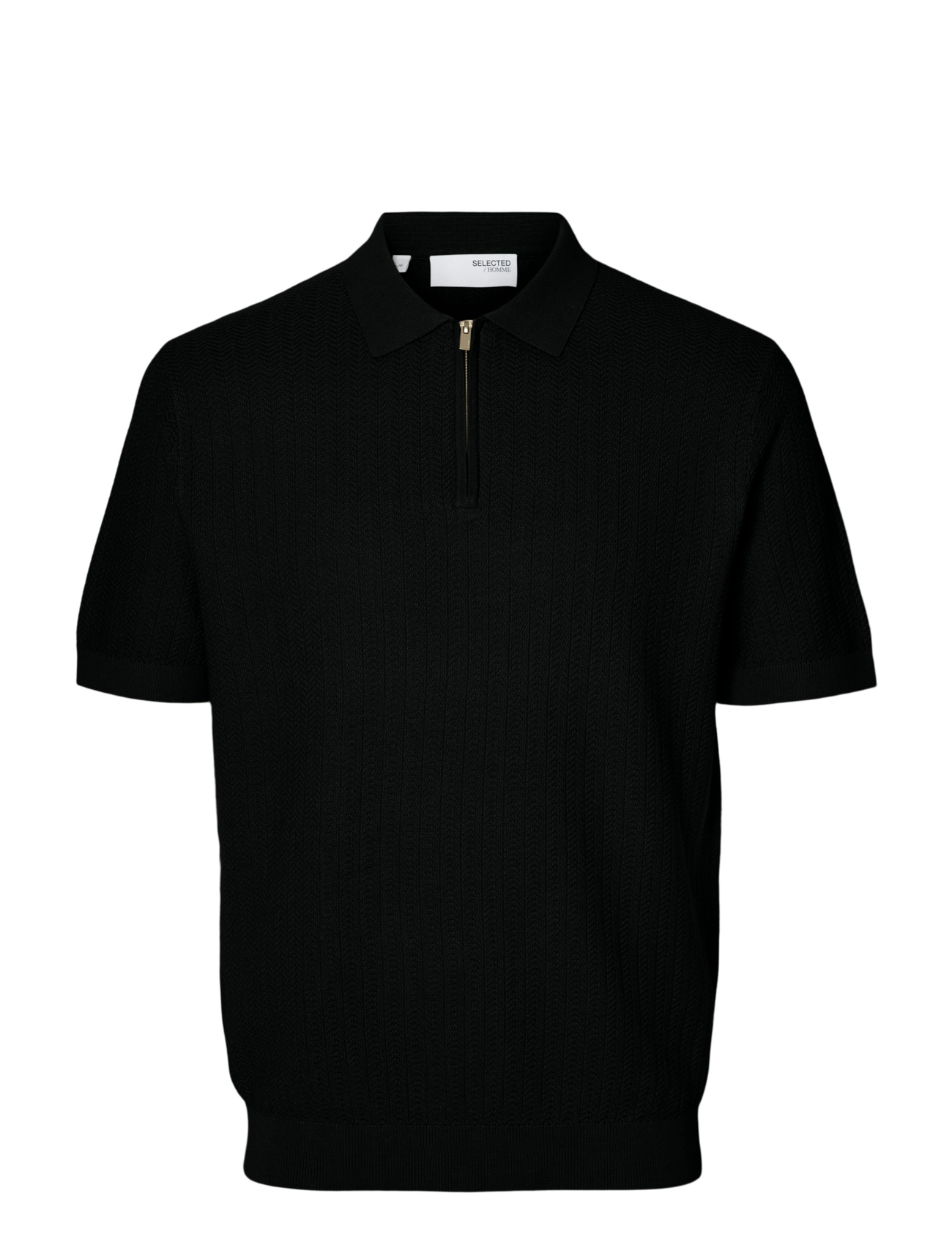 SELECTED Slmcran Ss Knit Structure Zip Polo Noos Schwarz - M - Herren