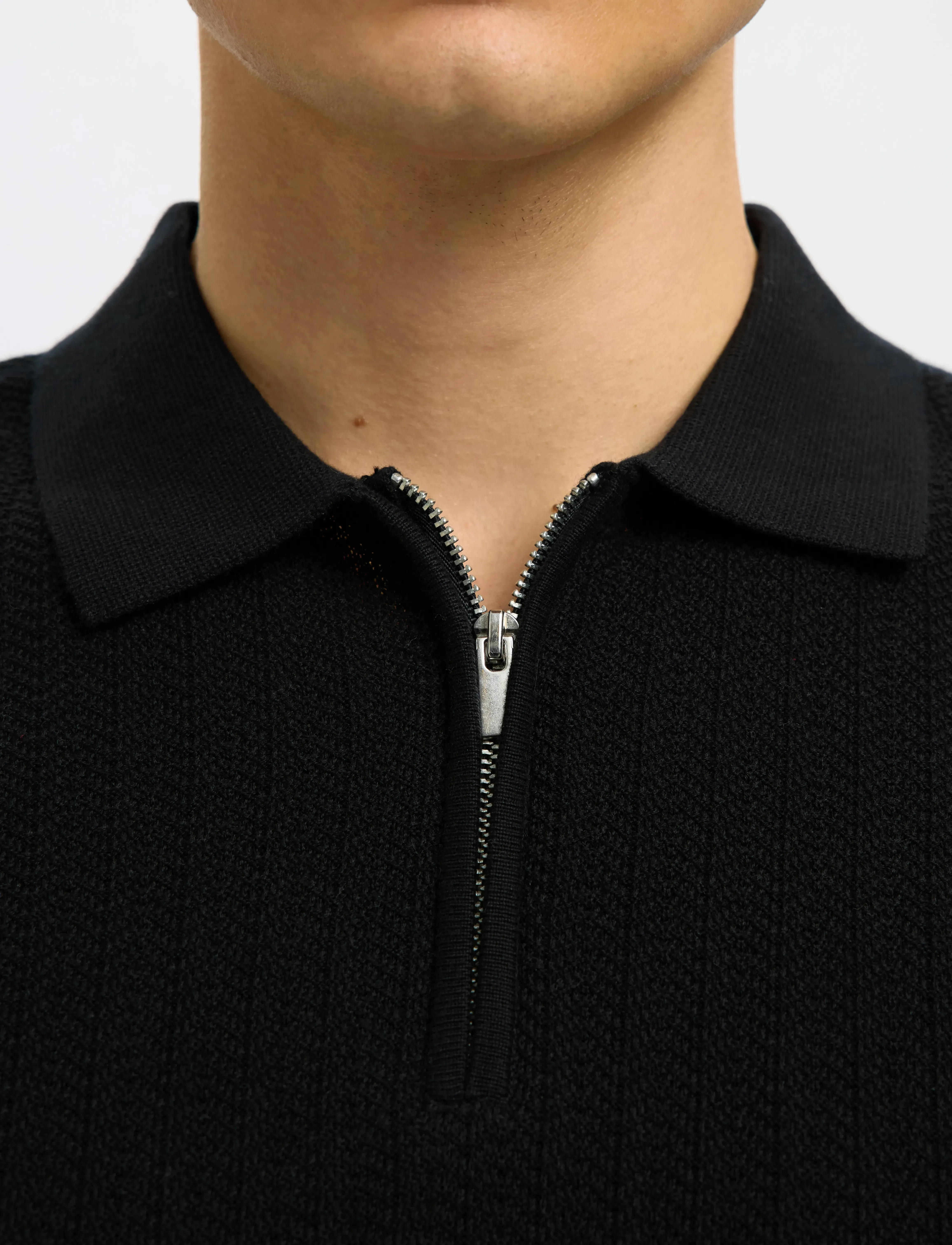 Slmcran Ss Knit Structure Zip Polo Noos 2