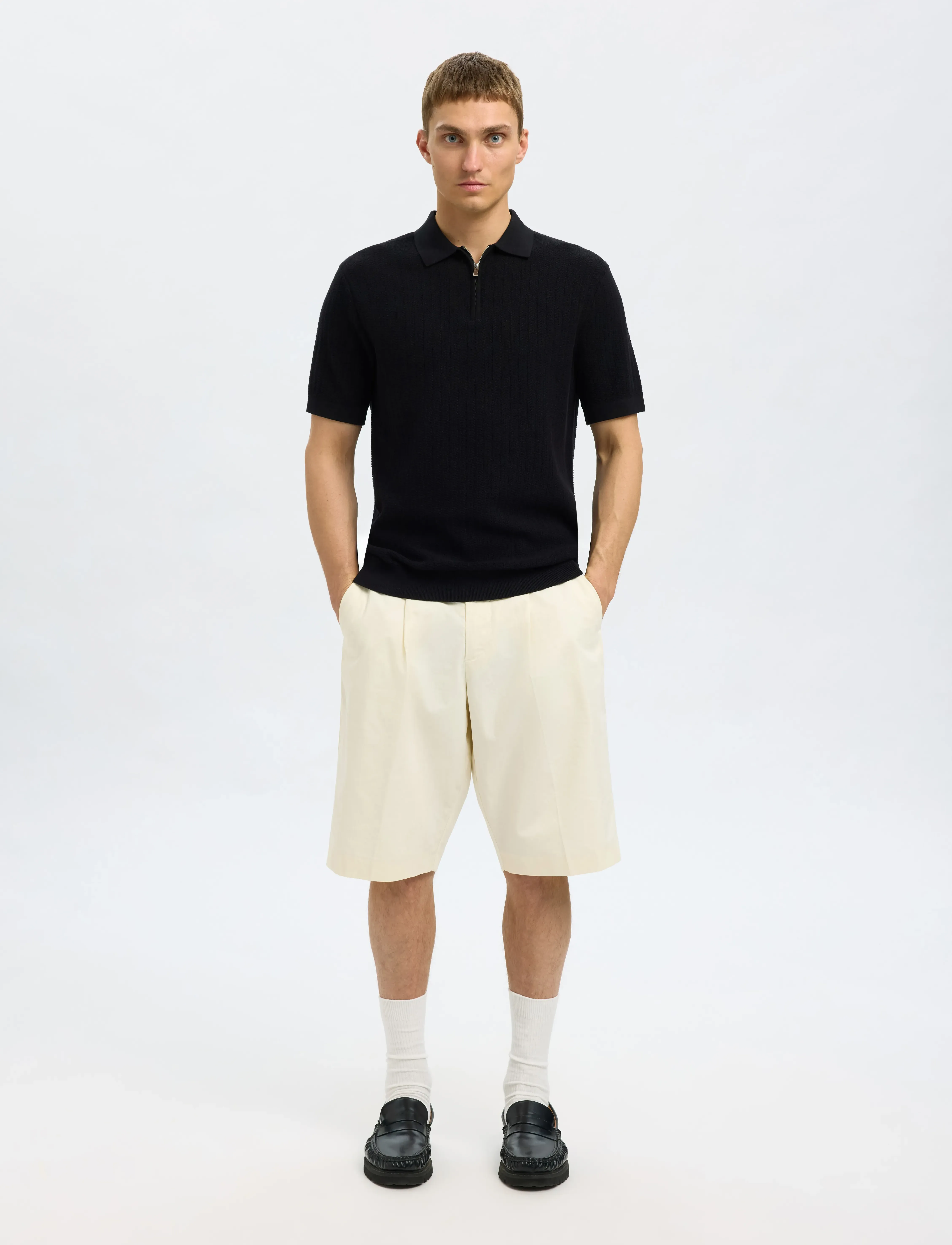 Slmcran Ss Knit Structure Zip Polo Noos 3