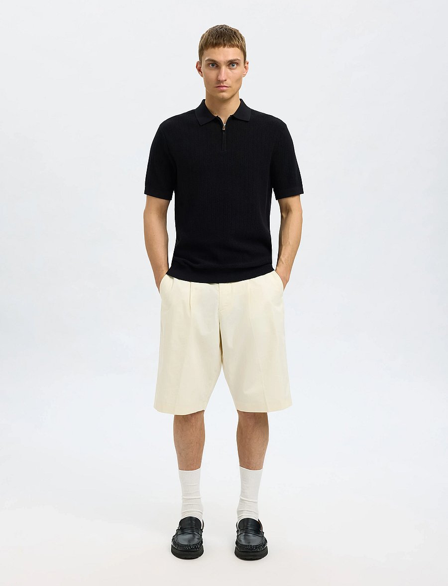 Selected - SLHCRAN SS KNIT STRUCTURE HALF ZIP POLO - knitted polos - black - 3