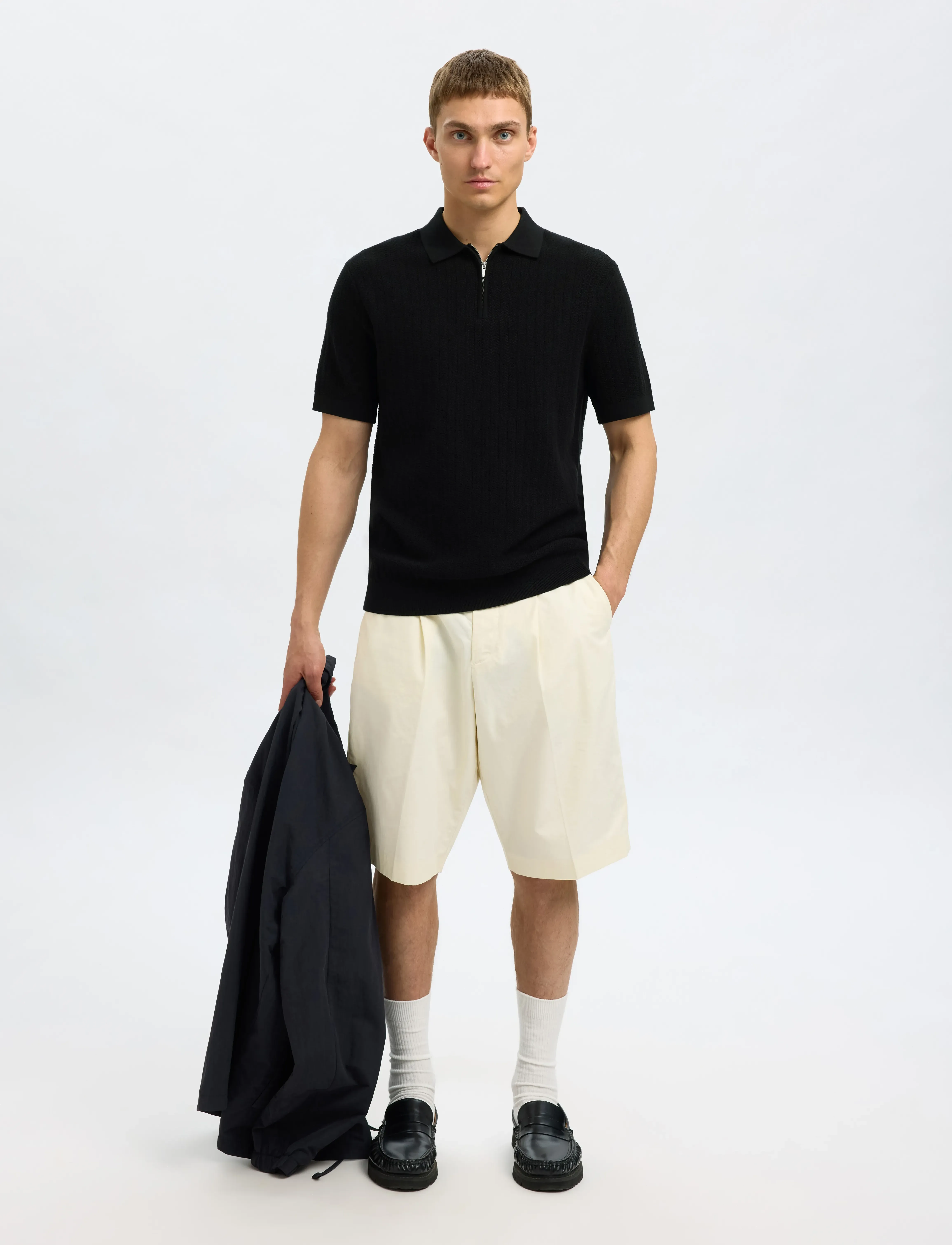 Slmcran Ss Knit Structure Zip Polo Noos 4