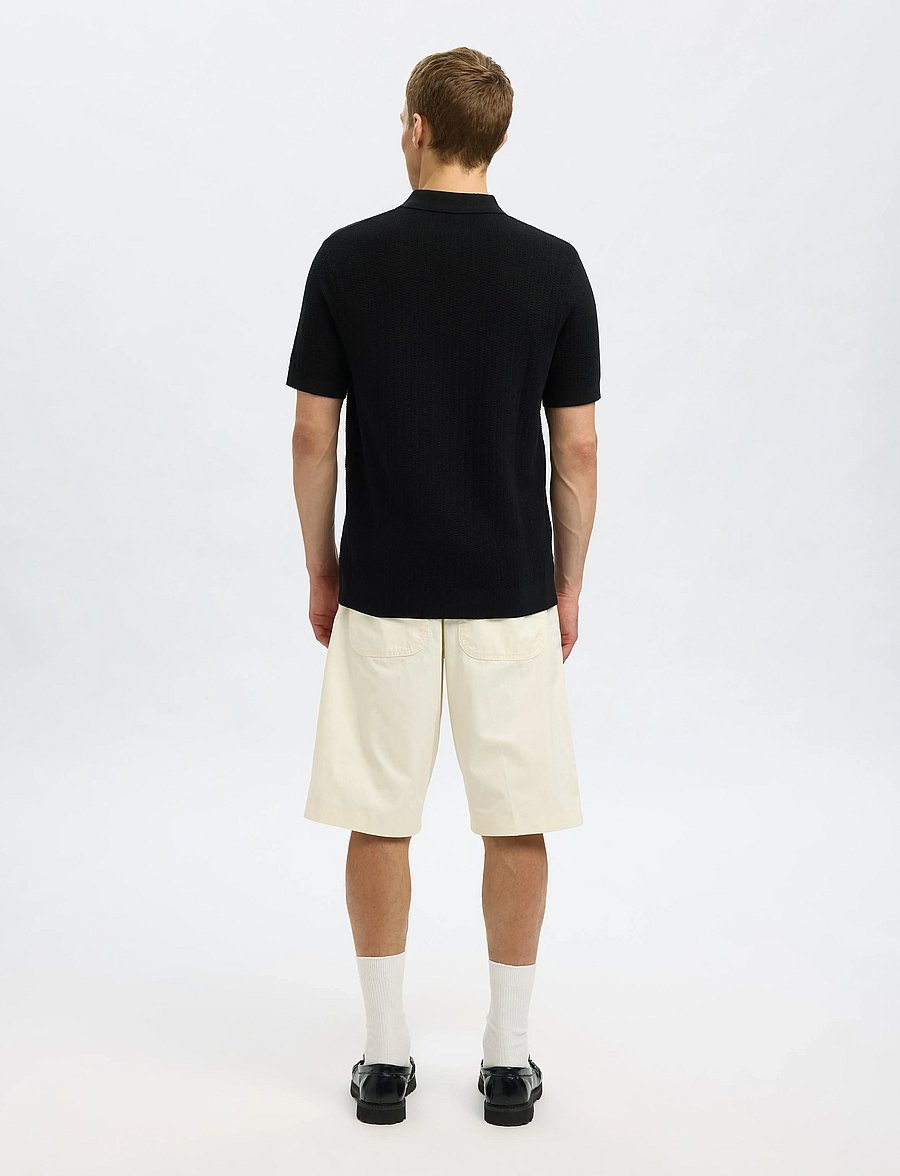 Selected - SLHCRAN SS KNIT STRUCTURE HALF ZIP POLO - knitted polos - black - 5