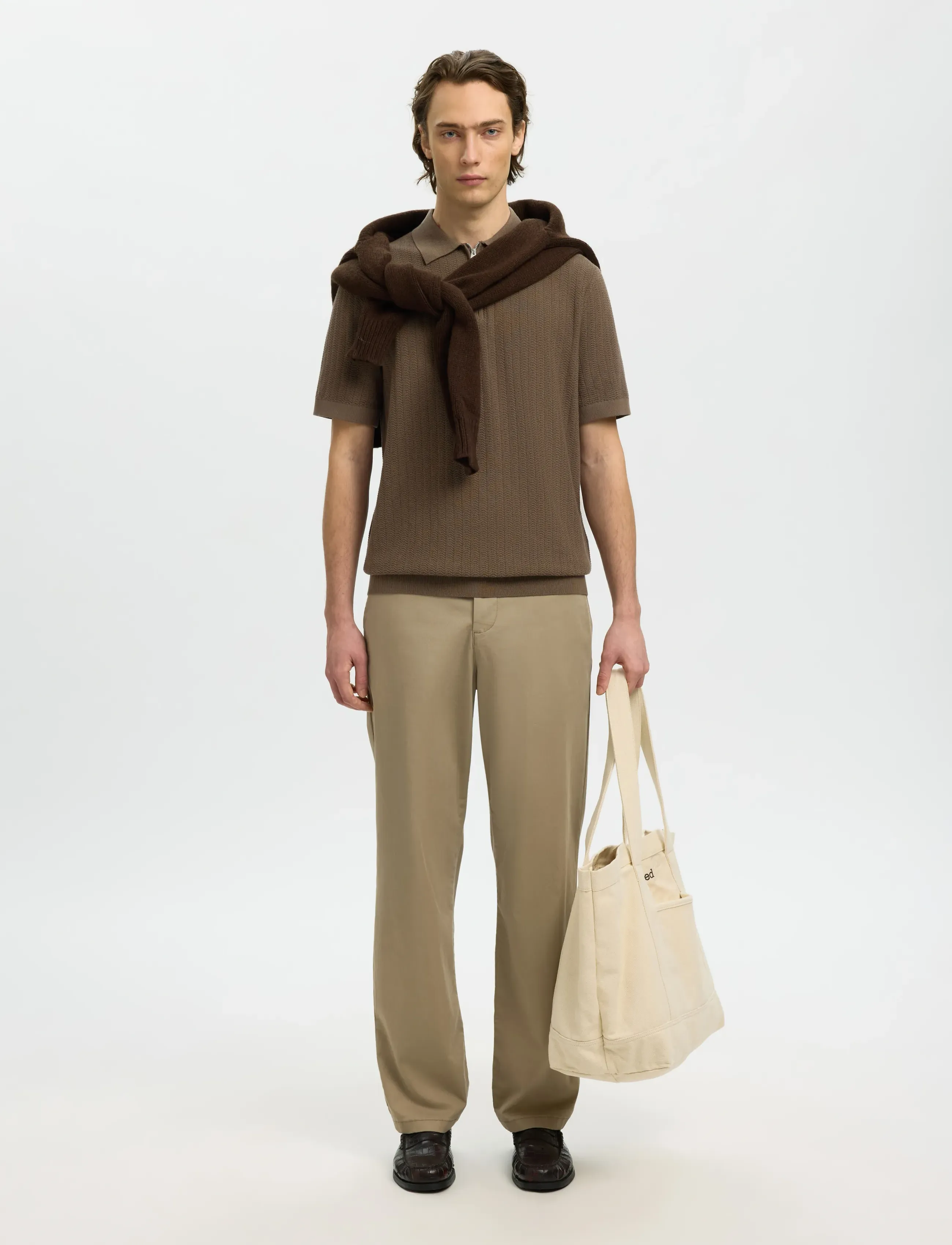 Selected - SLMCRAN SS KNIT STRUCTURE ZIP POLO NOOS - kootud polosärgid - chocolate chip - 5