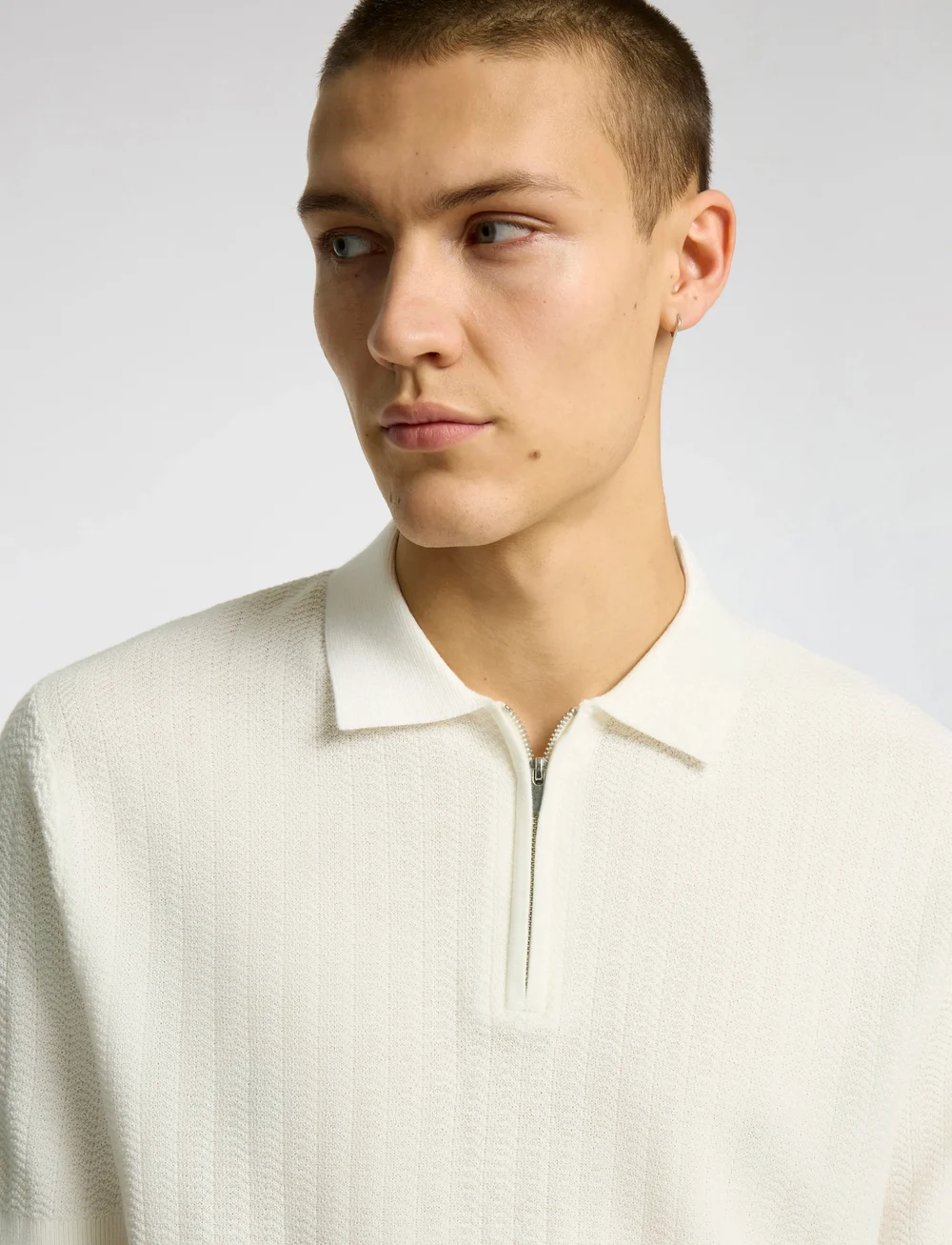 Selected - SLHCRAN SS KNIT STRUCTURE HALF ZIP POLO - kurzärmelig - egret - 3