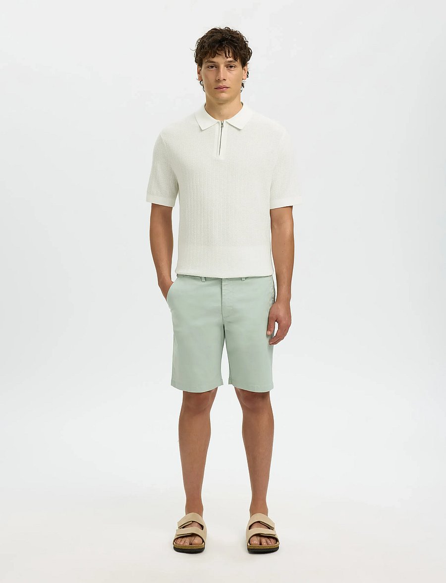Selected - SLMCRAN SS KNIT STRUCTURE ZIP POLO NOOS - langärmlige strick-polohemden - egret - 3