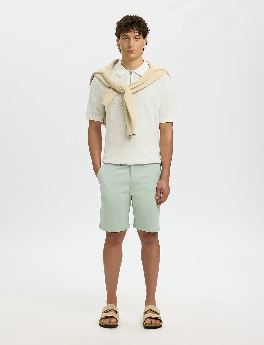 Selected - SLMCRAN SS KNIT STRUCTURE ZIP POLO NOOS - langärmlige strick-polohemden - egret - 5