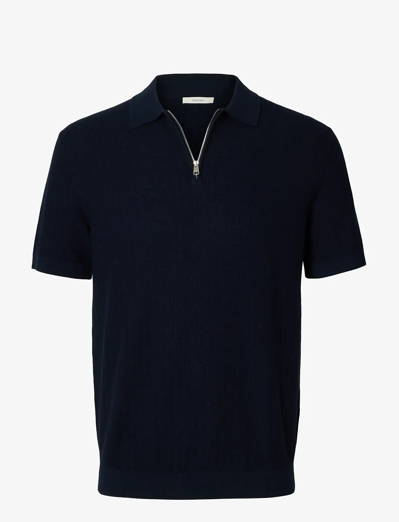 Selected - SLMCRAN SS KNIT STRUCTURE ZIP POLO NOOS - gestrickte polohemden - navy blazer - 1