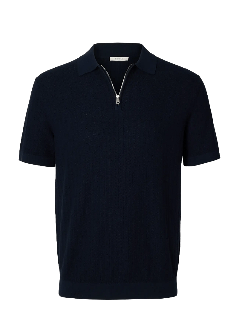 Selected - SLMCRAN SS KNIT STRUCTURE ZIP POLO NOOS - gestrickte polohemden - navy blazer - 1