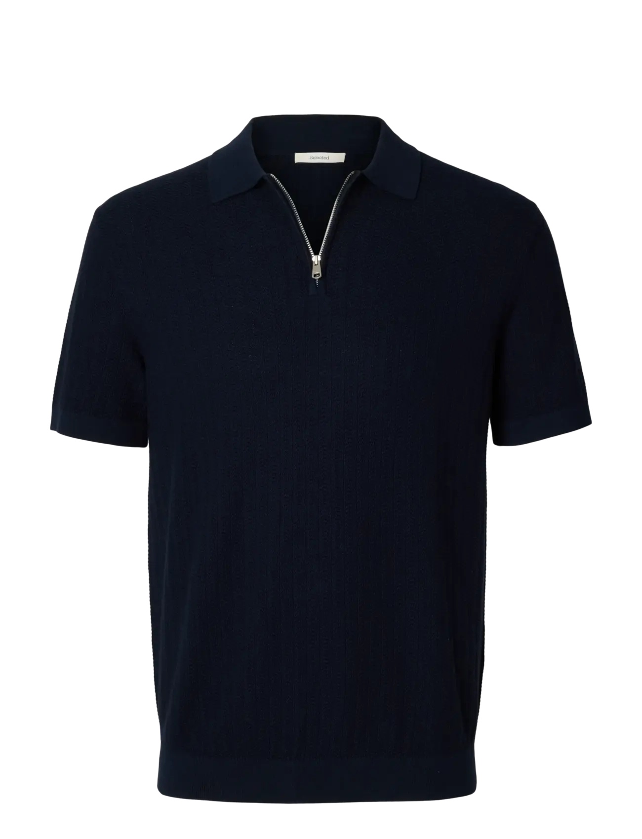 Selected - SLMCRAN SS KNIT STRUCTURE ZIP POLO NOOS - kootud polosärgid - navy blazer - 1