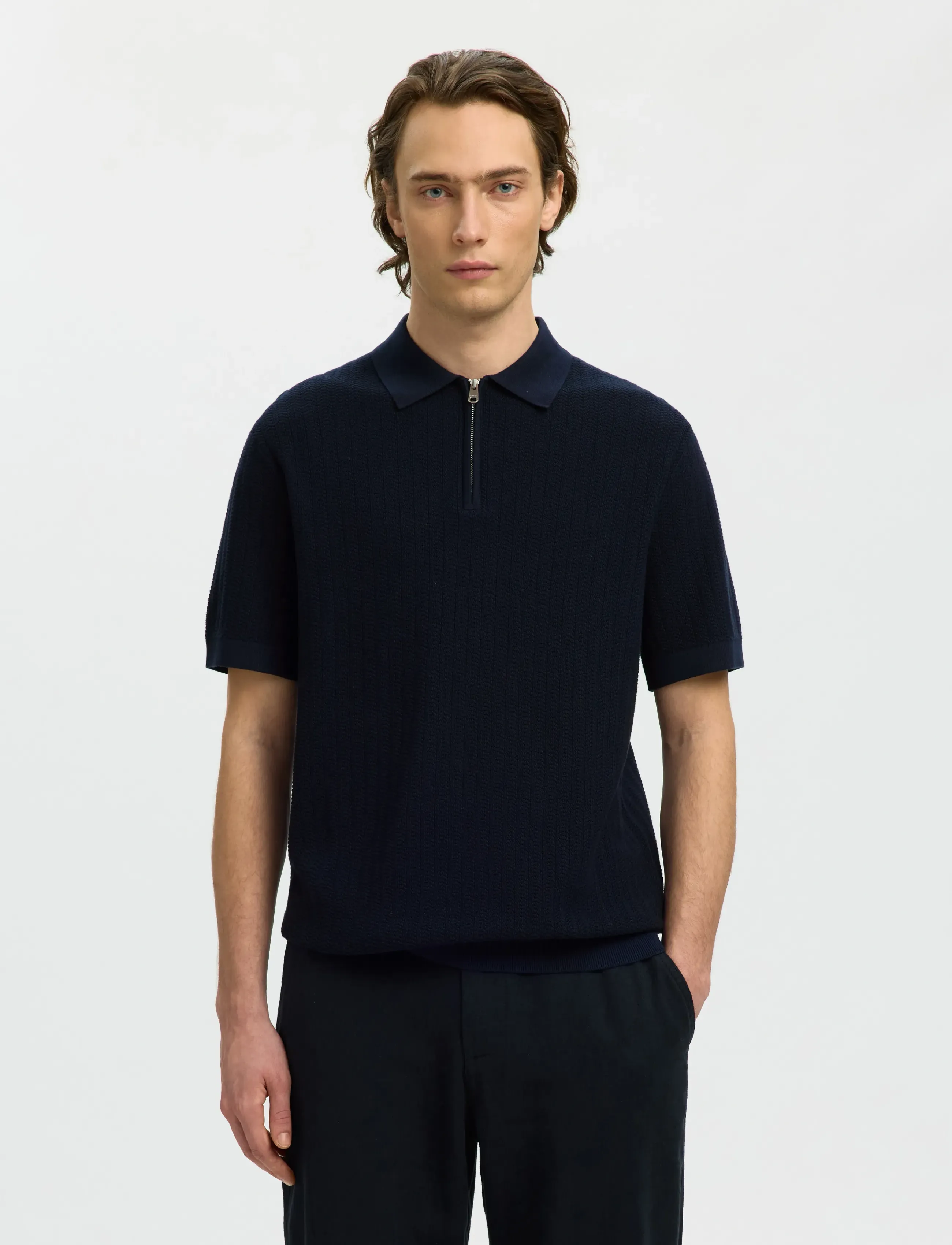 Slmcran Ss Knit Structure Zip Polo Noos