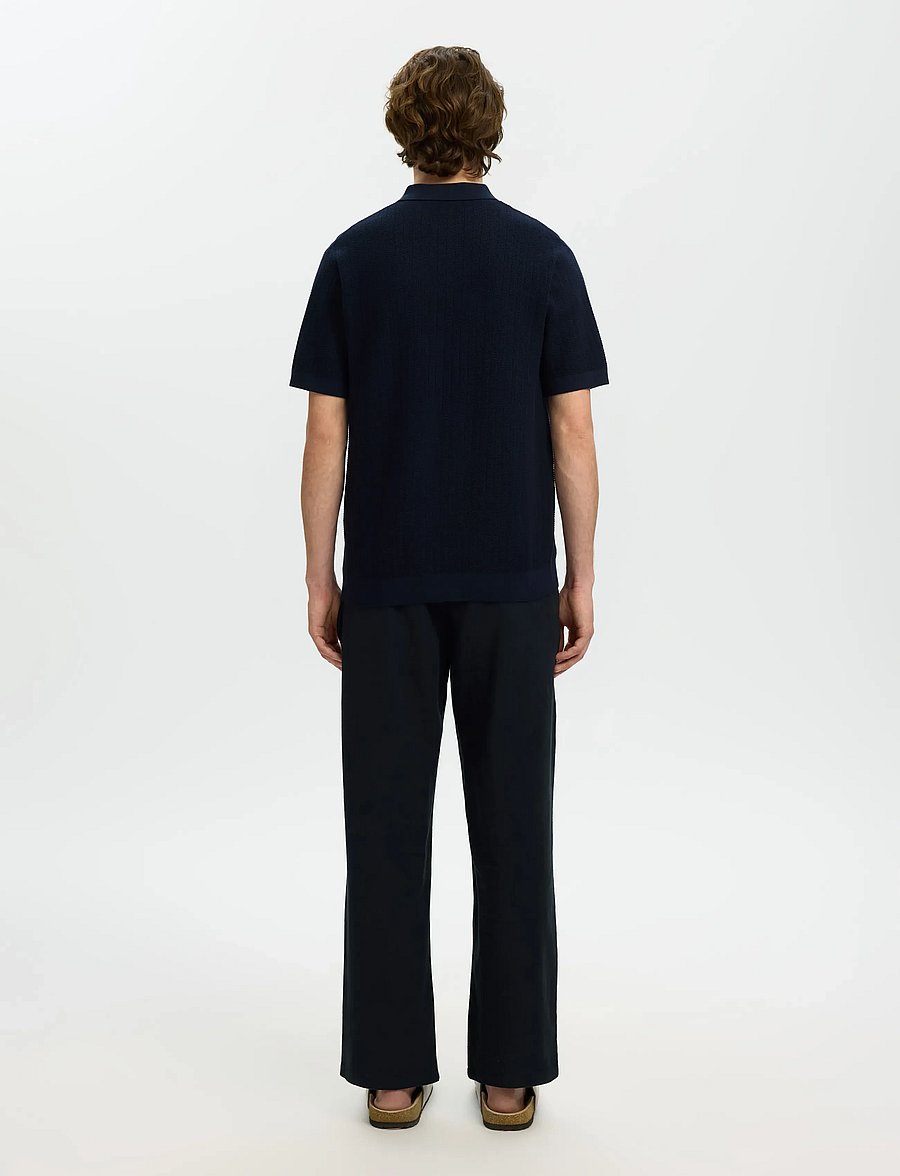 Selected - SLMCRAN SS KNIT STRUCTURE ZIP POLO NOOS - kootud polosärgid - navy blazer - 2