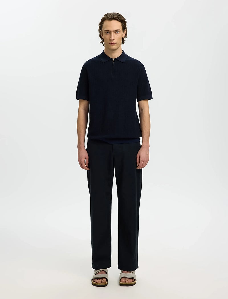 Selected - SLMCRAN SS KNIT STRUCTURE ZIP POLO NOOS - gestrickte polohemden - navy blazer - 3