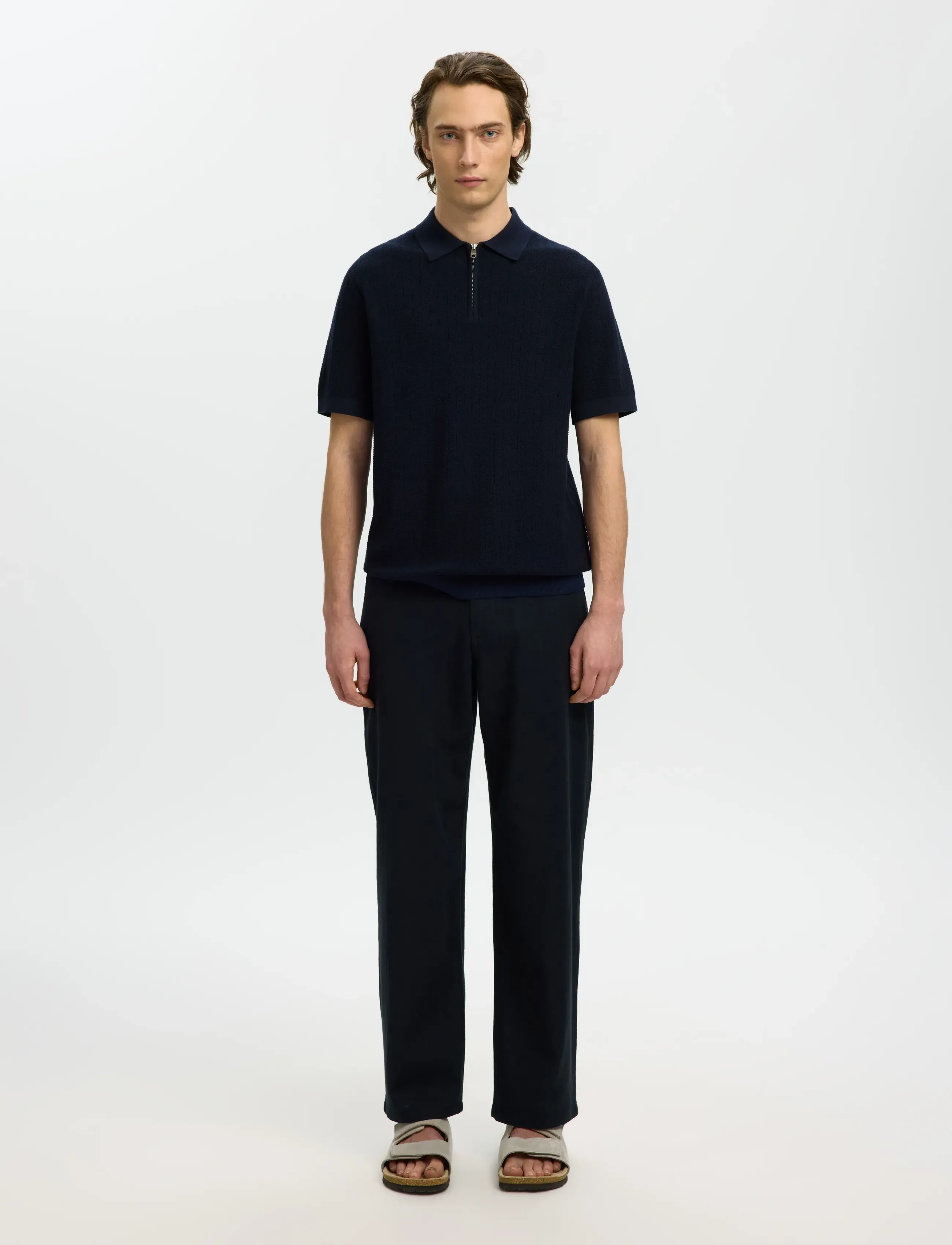 Selected - SLMCRAN SS KNIT STRUCTURE ZIP POLO NOOS - kootud polosärgid - navy blazer - 3