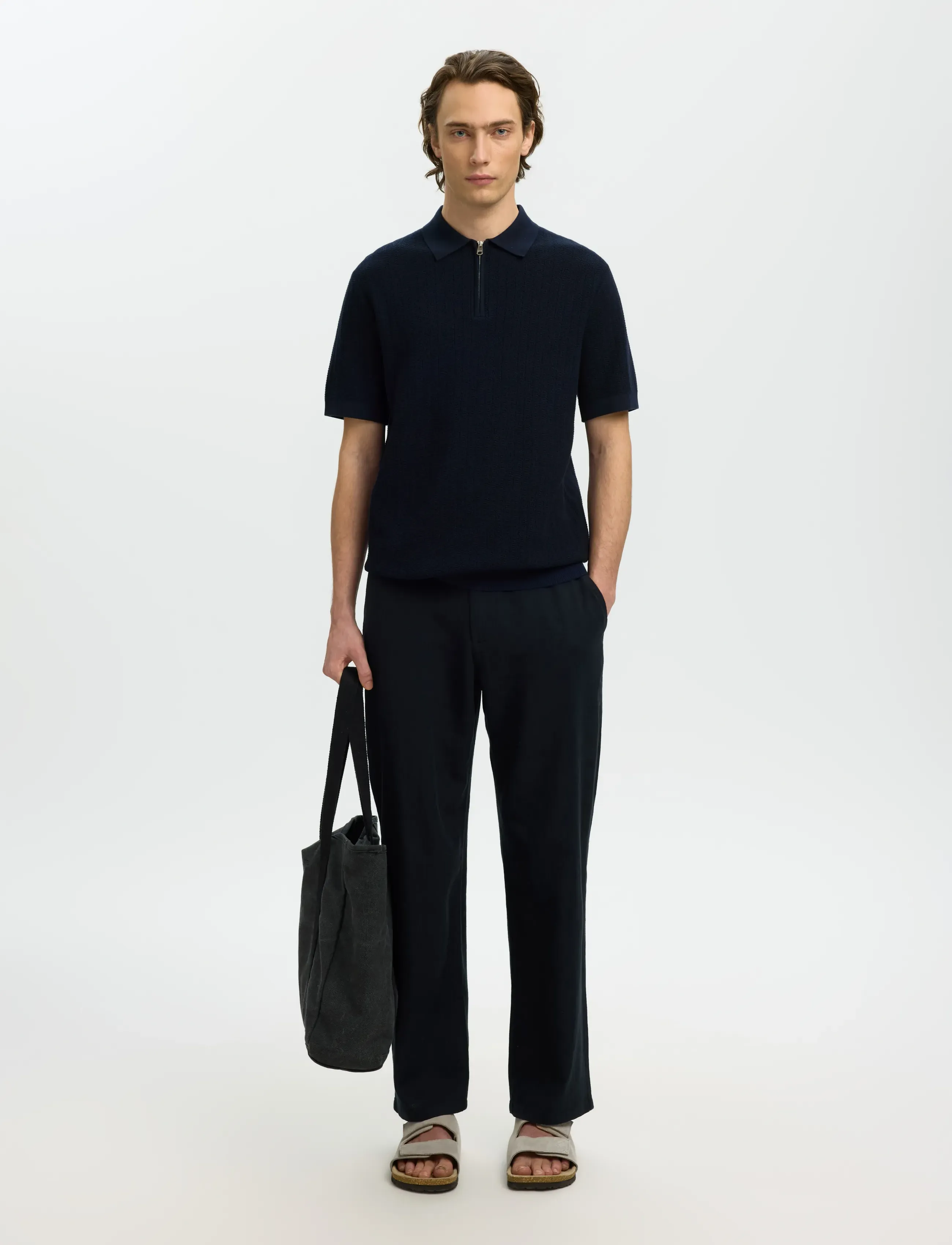 Slmcran Ss Knit Structure Zip Polo Noos 5