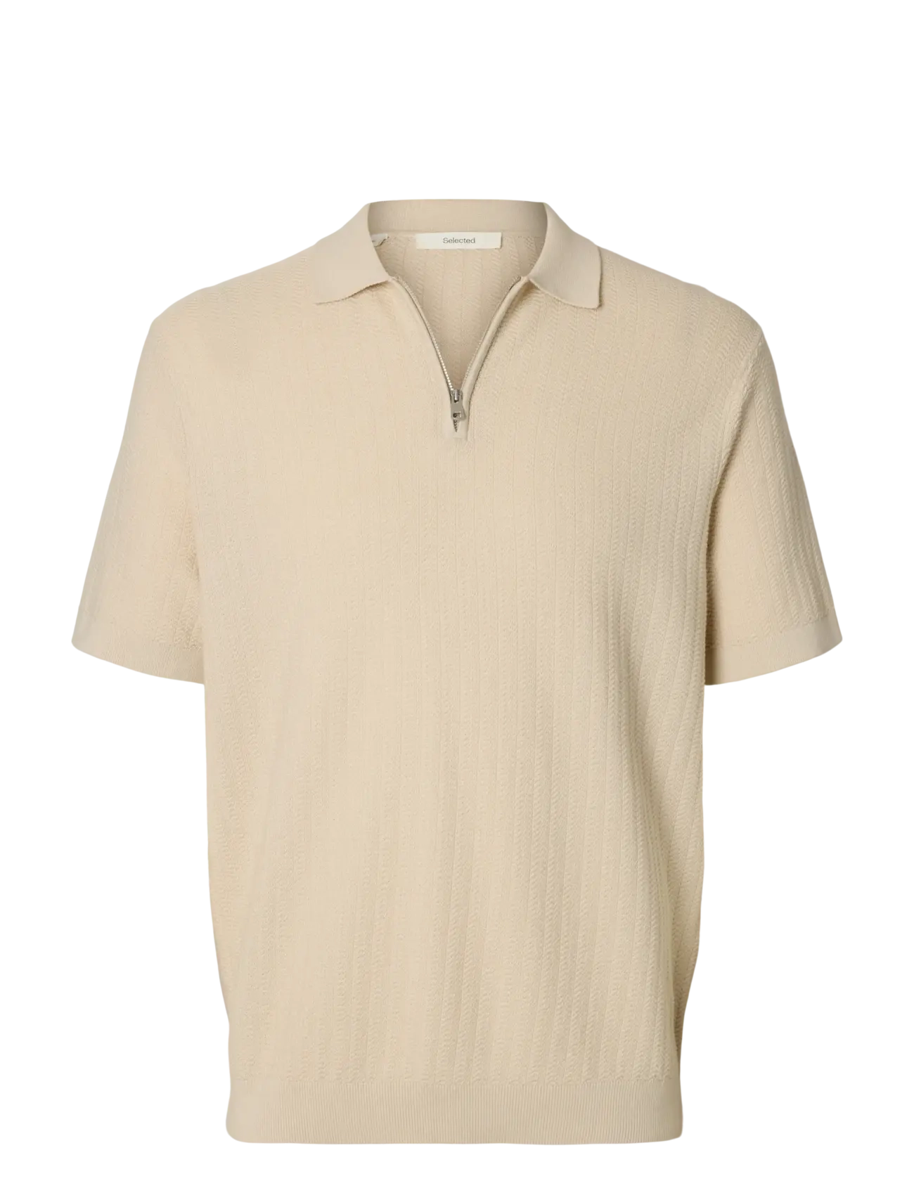 Selected SLMCRAN SS KNIT STRUCTURE ZIP POLO NOOS - Strik - OATMEAL / beige