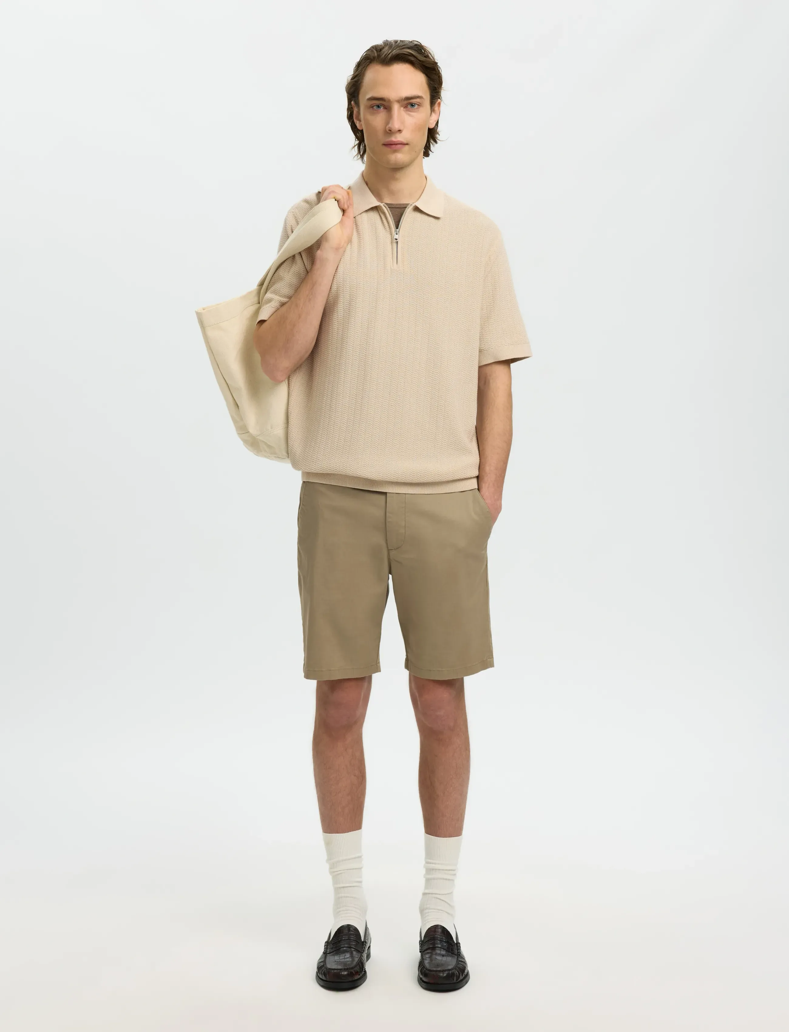Selected - SLMCRAN SS KNIT STRUCTURE ZIP POLO NOOS - stickade pikéer - oatmeal - 5