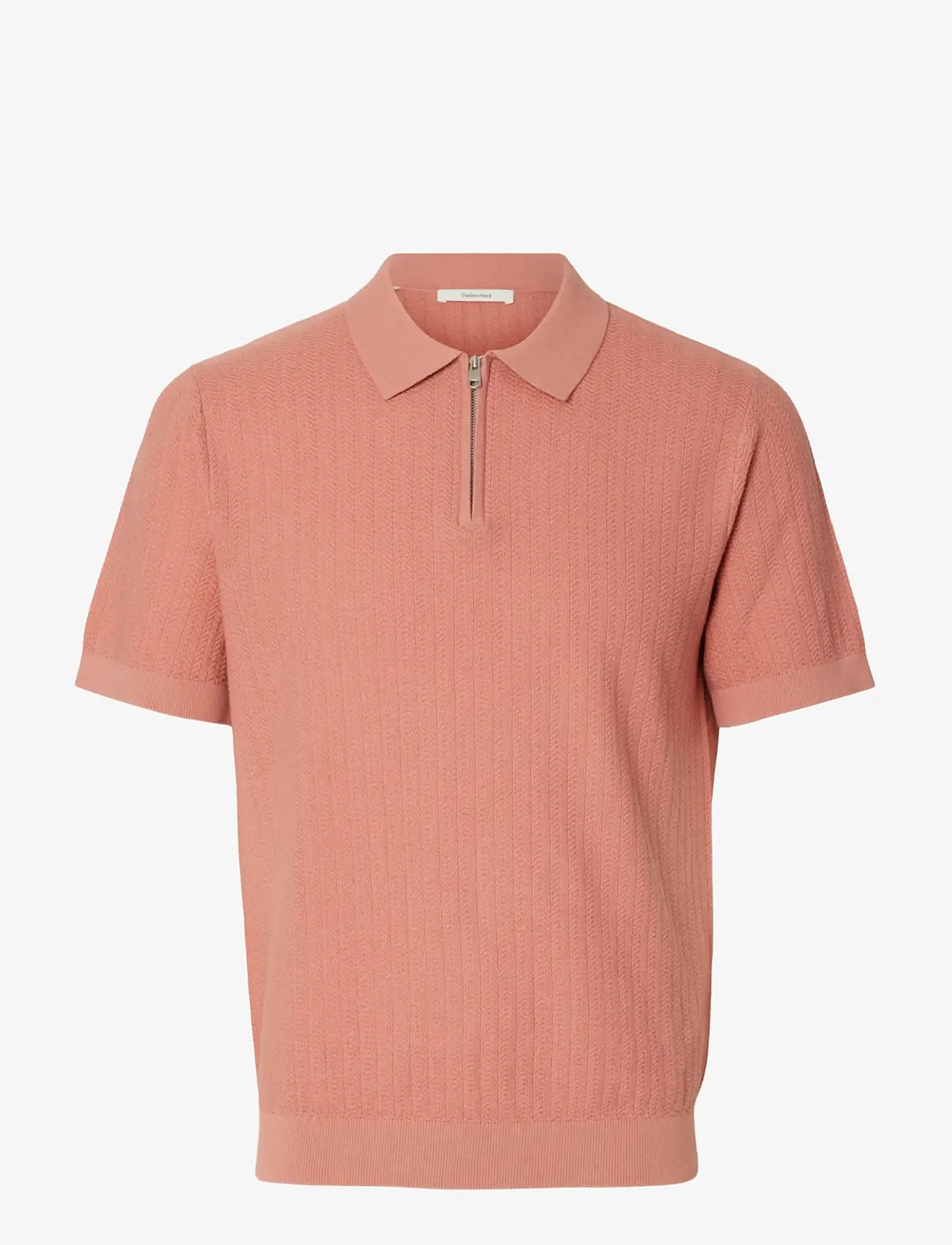 Selected - SLMCRAN SS KNIT STRUCTURE ZIP POLO NOOS - polostrik - rose dawn - 1