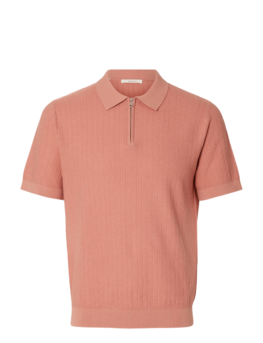 Selected - SLMCRAN SS KNIT STRUCTURE ZIP POLO NOOS - langärmlige strick-polohemden - rose dawn - 1