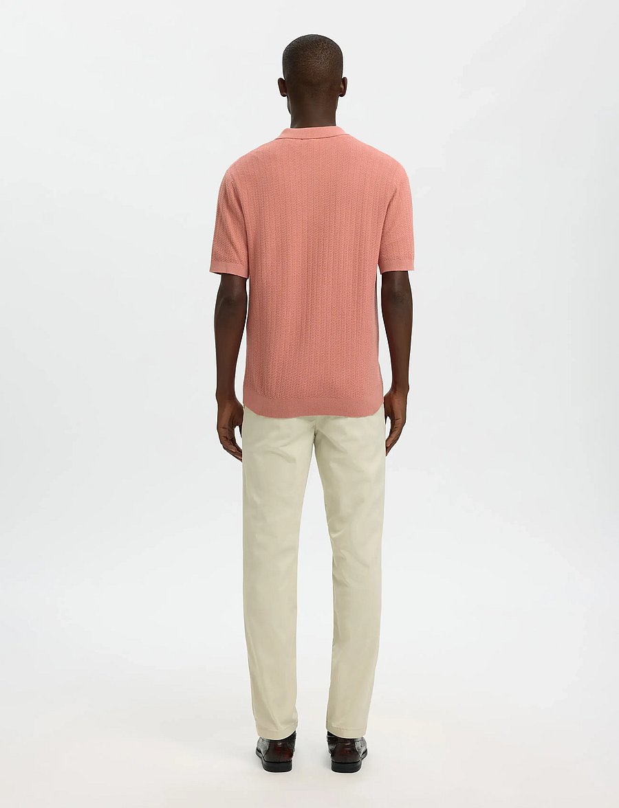 Selected - SLMCRAN SS KNIT STRUCTURE ZIP POLO NOOS - langärmlige strick-polohemden - rose dawn - 2