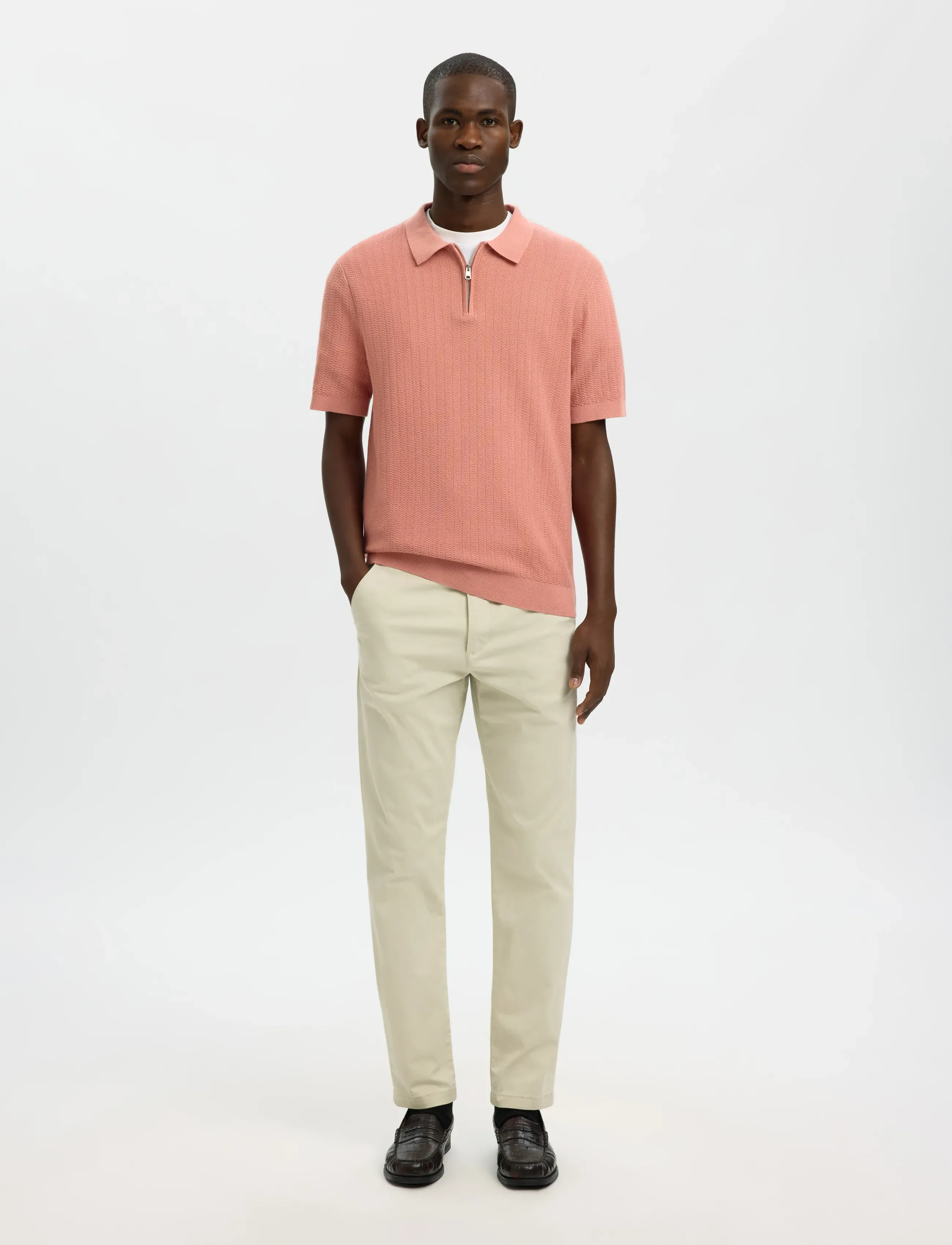 Slmcran Ss Knit Structure Zip Polo Noos 3