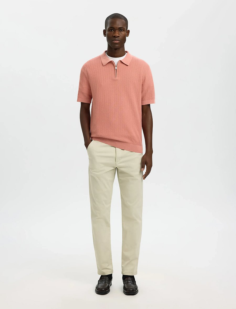 Selected - SLMCRAN SS KNIT STRUCTURE ZIP POLO NOOS - langärmlige strick-polohemden - rose dawn - 3