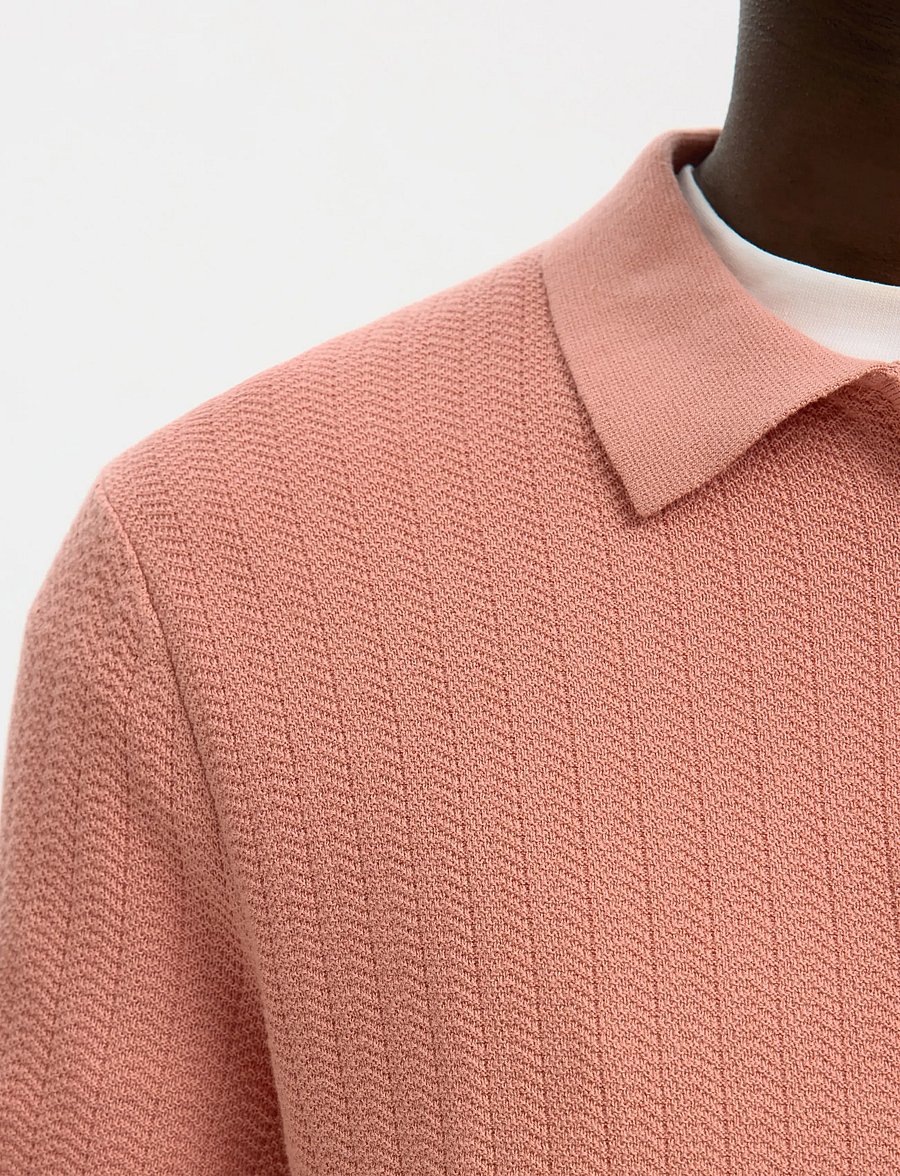 Selected - SLMCRAN SS KNIT STRUCTURE ZIP POLO NOOS - langärmlige strick-polohemden - rose dawn - 4
