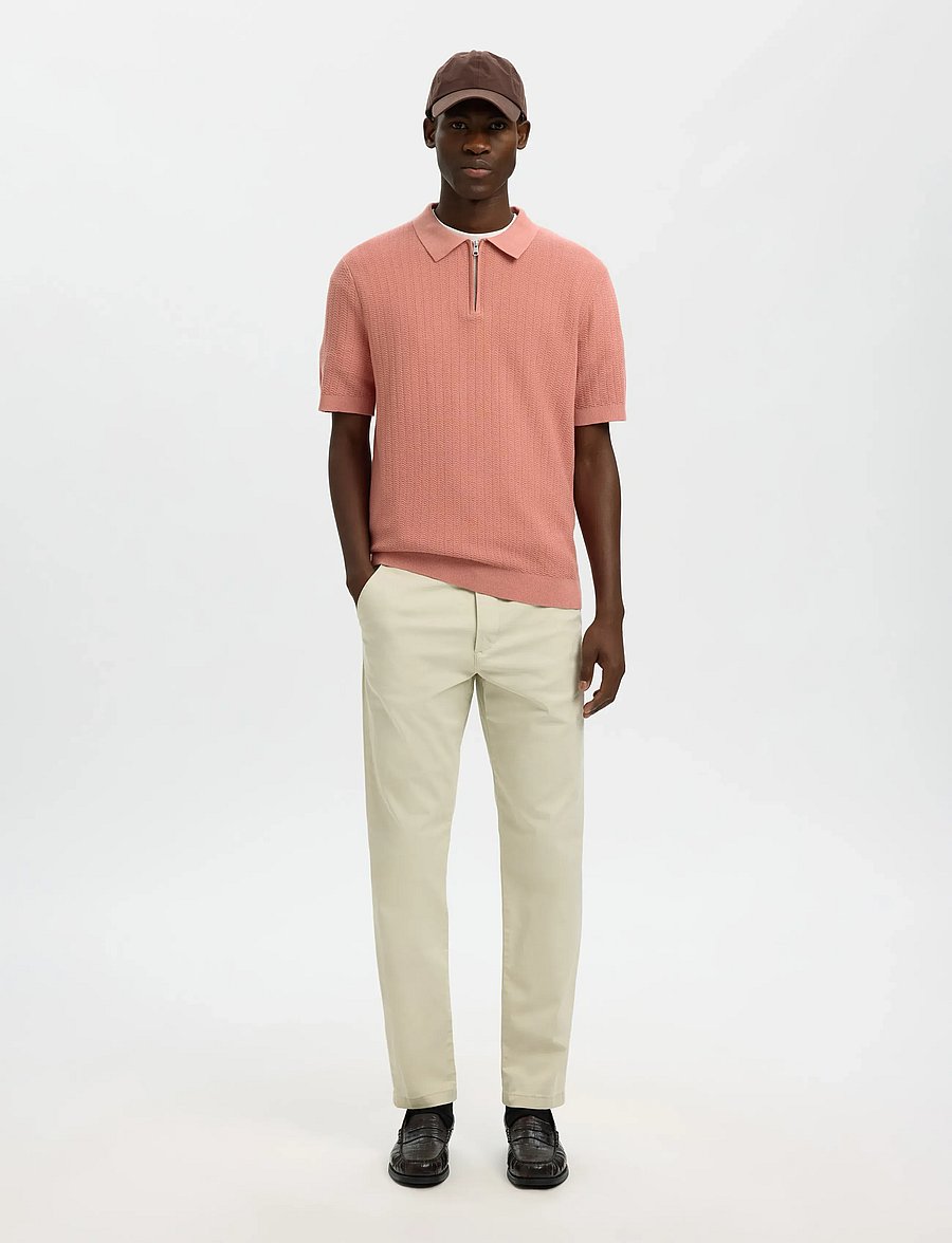 Selected - SLMCRAN SS KNIT STRUCTURE ZIP POLO NOOS - langärmlige strick-polohemden - rose dawn - 5