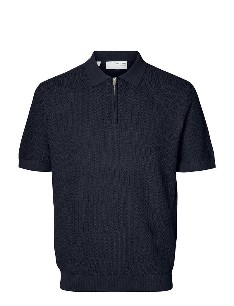 Selected - SLMCRAN SS KNIT STRUCTURE ZIP POLO NOOS - kortærmede poloer - sky captain - 1