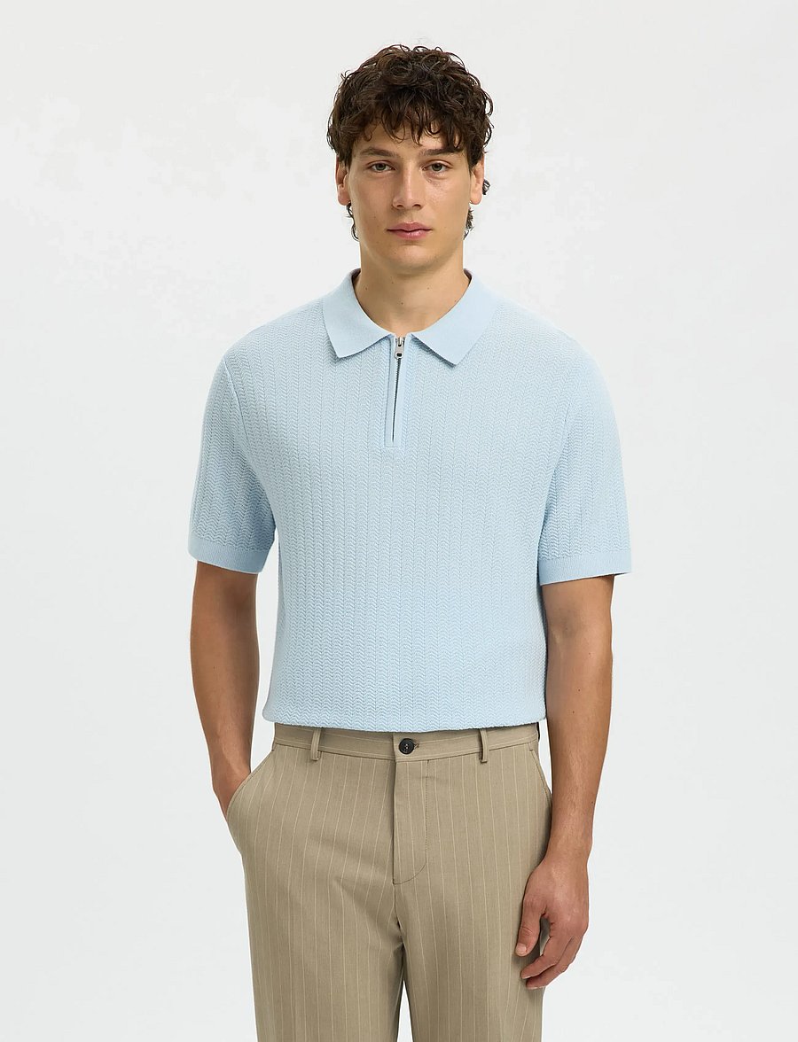 Selected - SLMCRAN SS KNIT STRUCTURE ZIP POLO NOOS - polostrik - skyway - 0