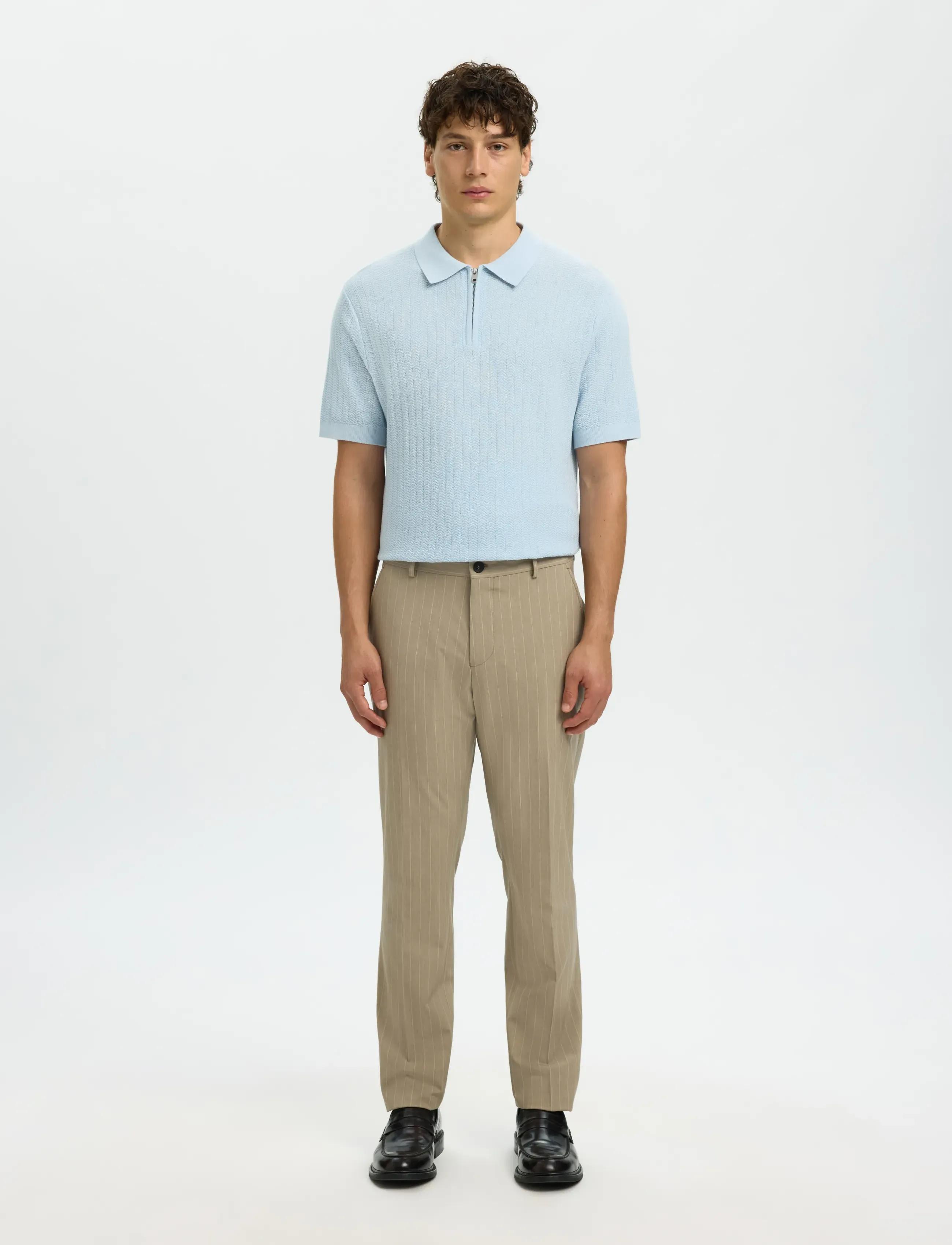 Slmcran Ss Knit Structure Zip Polo Noos 3