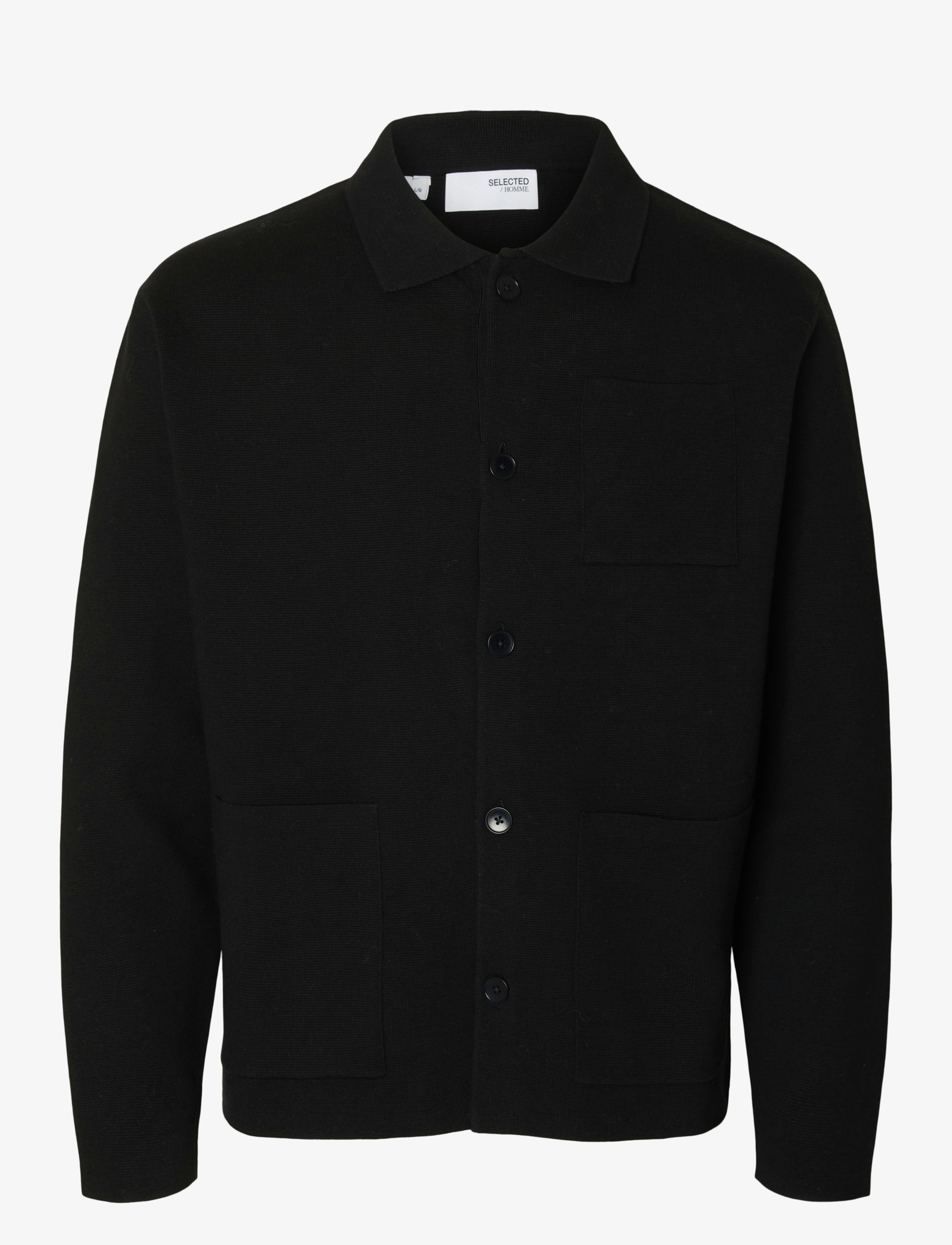 Selected SLMMIKE LIGHT POLO CARDIGAN NOOS - Cardigans - BLACK / black