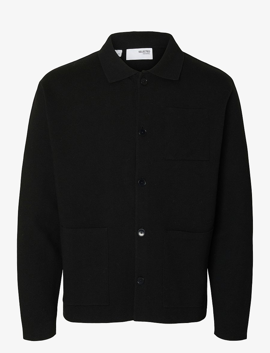 Selected - SLMMIKE LIGHT POLO CARDIGAN NOOS - kardiganid - black - 1
