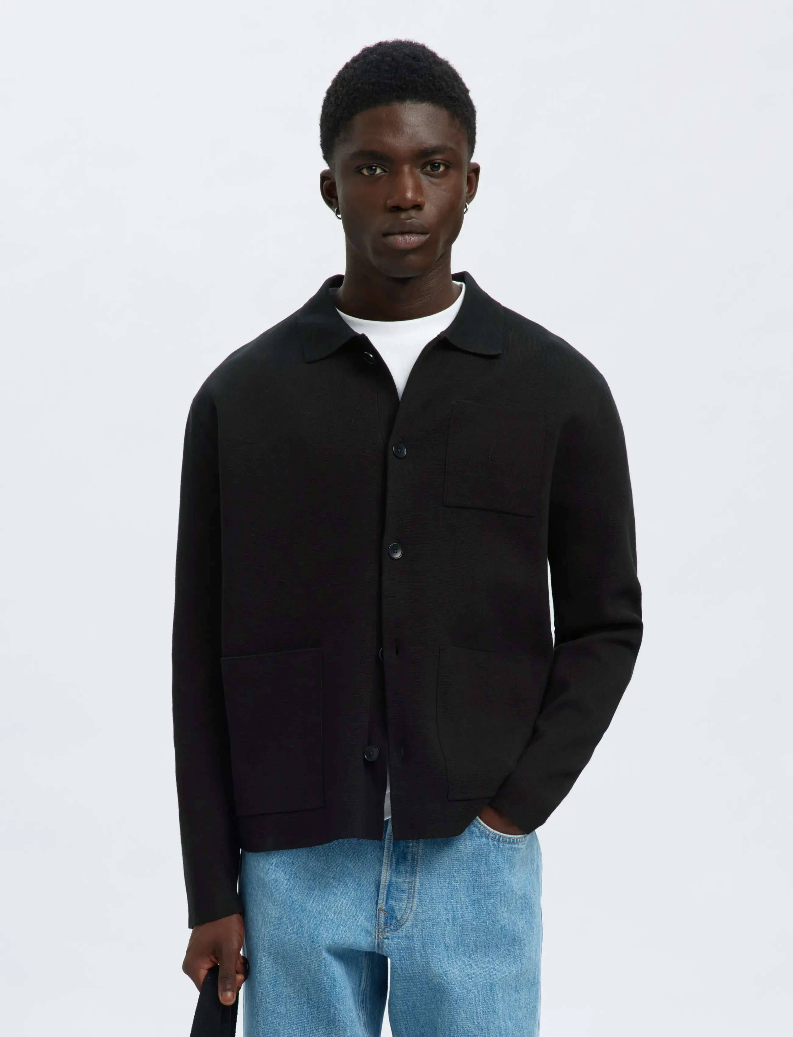 Selected Slmmike Light Polo Cardigan Noos, M, Black, Strik > Cardigans, Herre