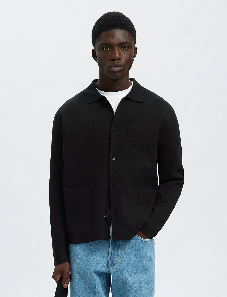 Selected - SLMMIKE LIGHT POLO CARDIGAN NOOS - kardiganid - black - 0
