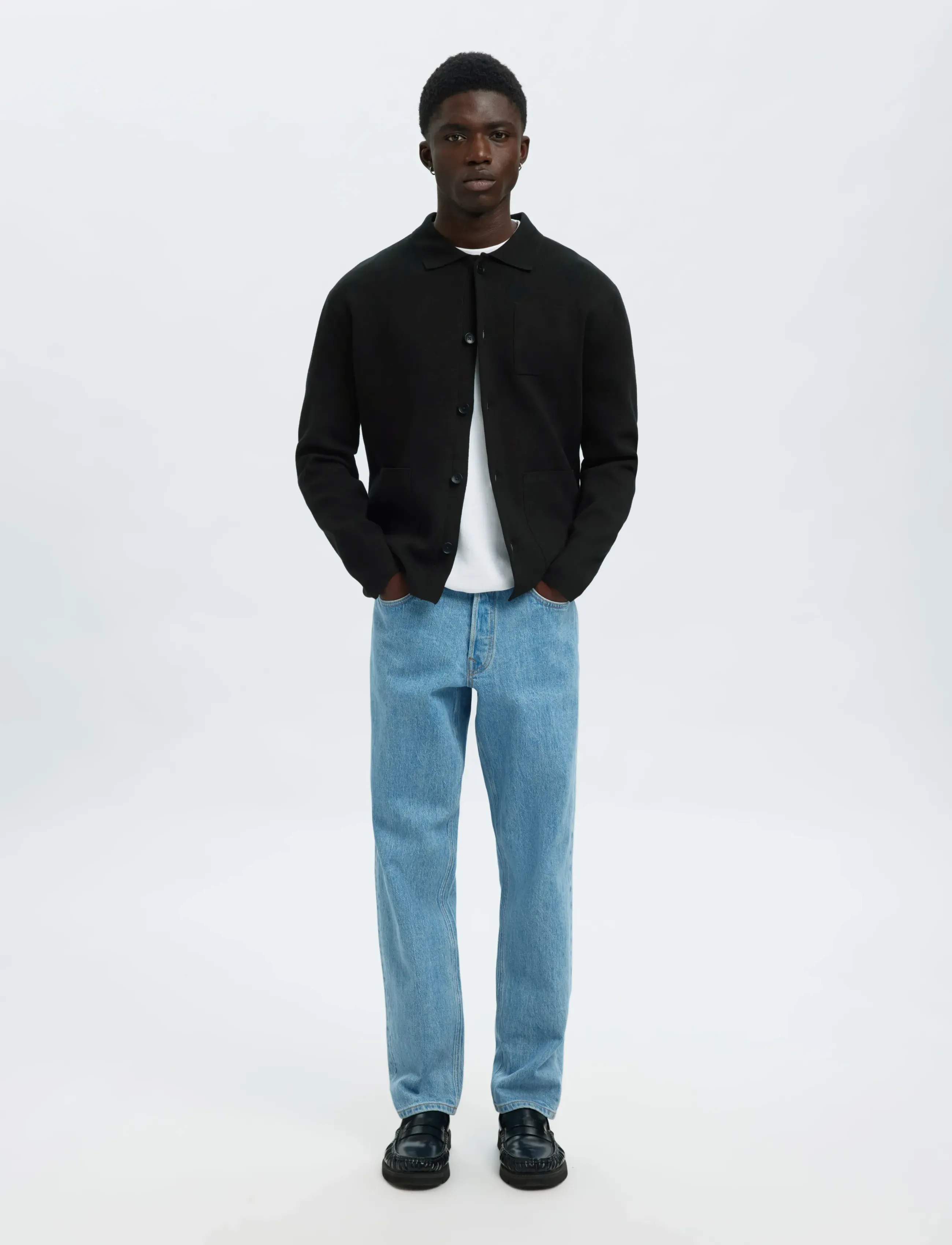 Selected - SLMMIKE LIGHT POLO CARDIGAN NOOS - cardigans - black - 3