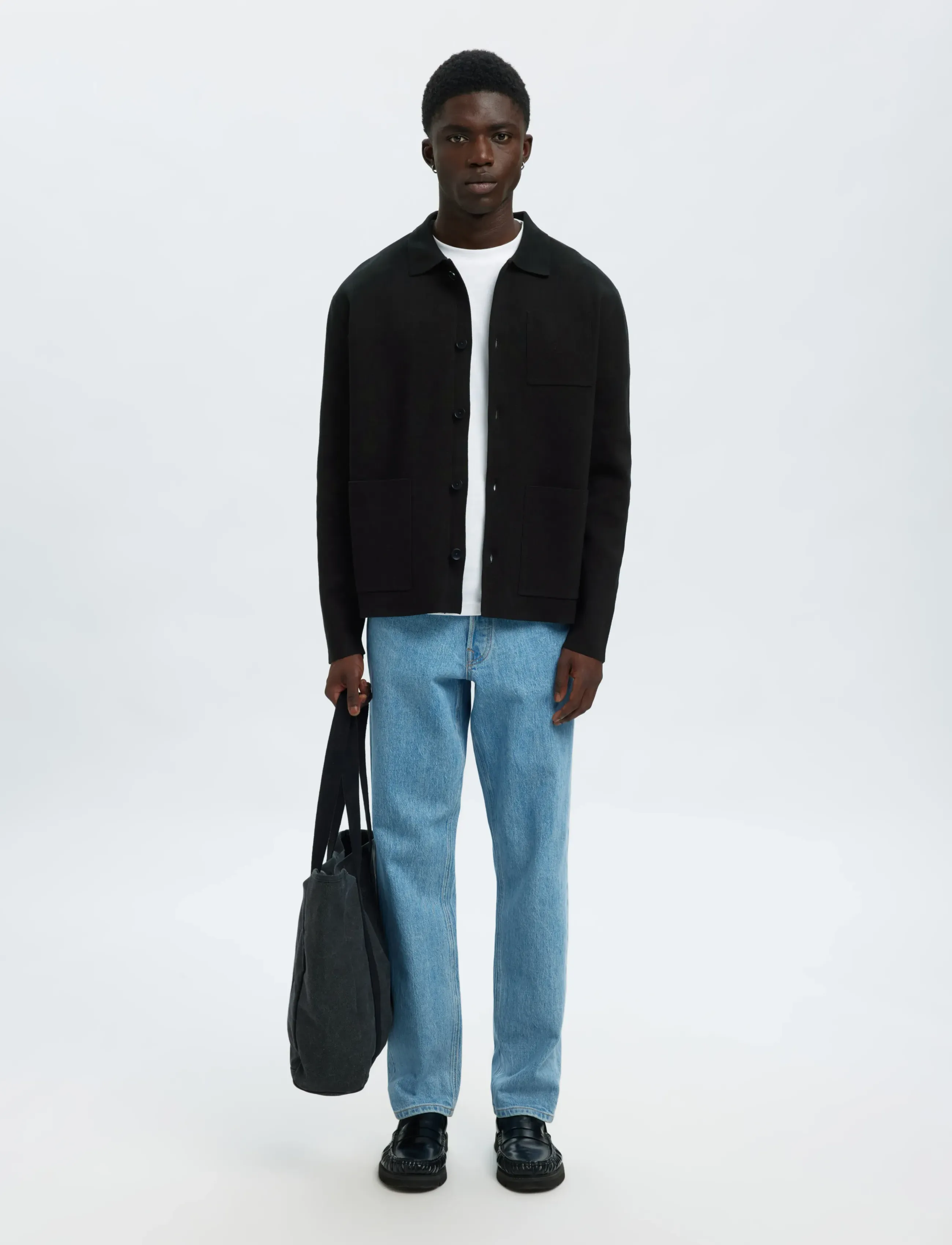 Selected - SLMMIKE LIGHT POLO CARDIGAN NOOS - cardigans - black - 4