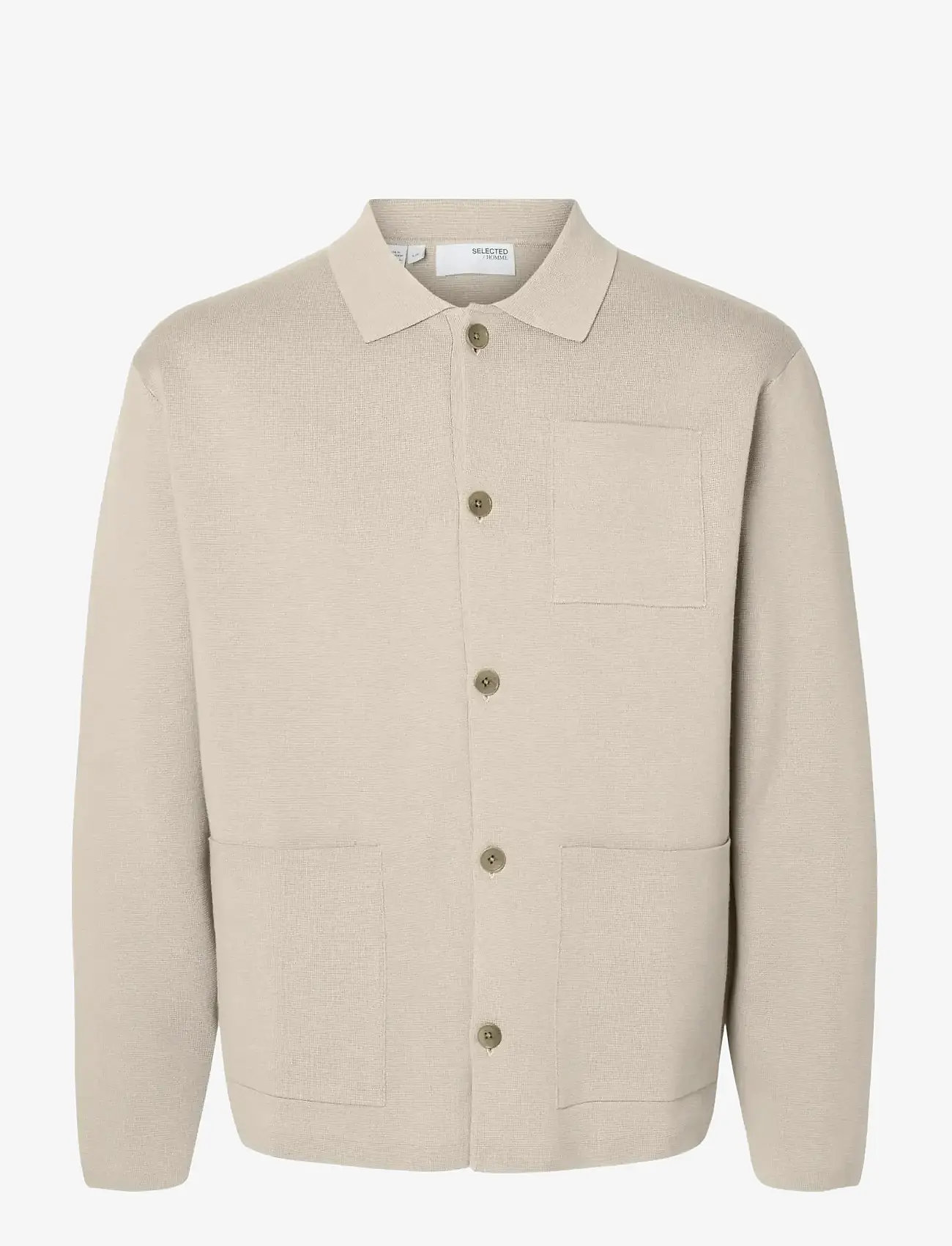 Selected - SLHMIKE LIGHT RELAXED POLO CARDIGAN NOOS - cardigans - oatmeal - 1