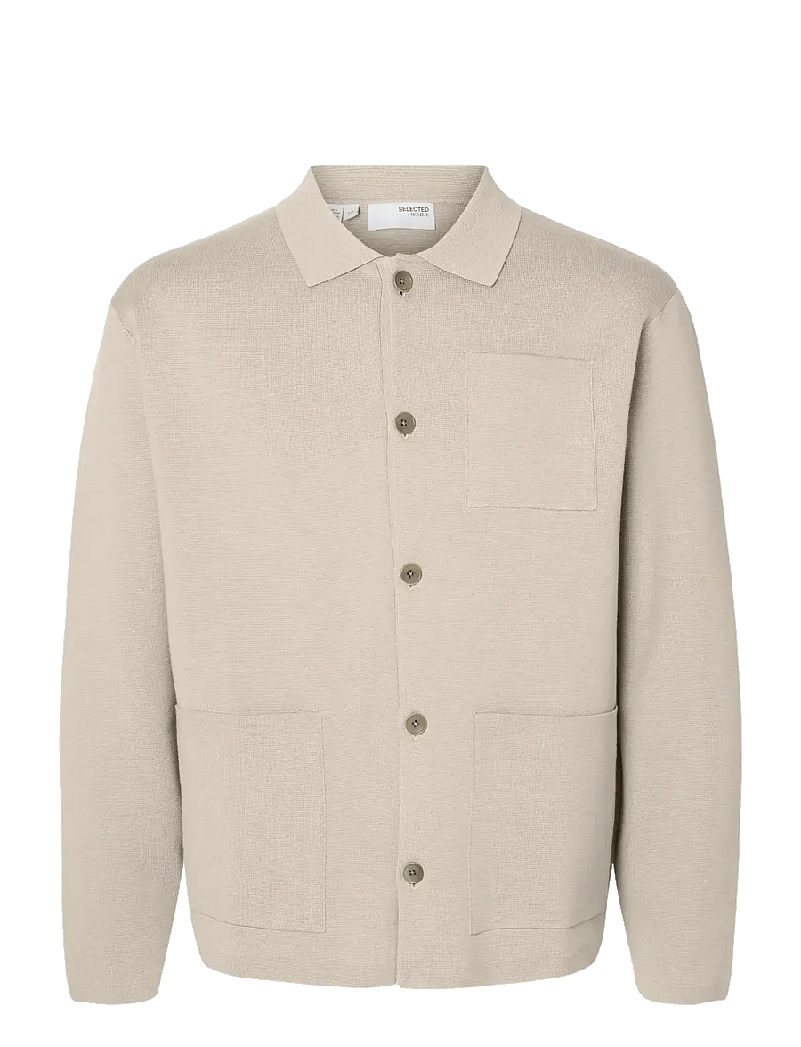 Selected - SLMMIKE LIGHT POLO CARDIGAN NOOS - strickjacken - oatmeal - 1