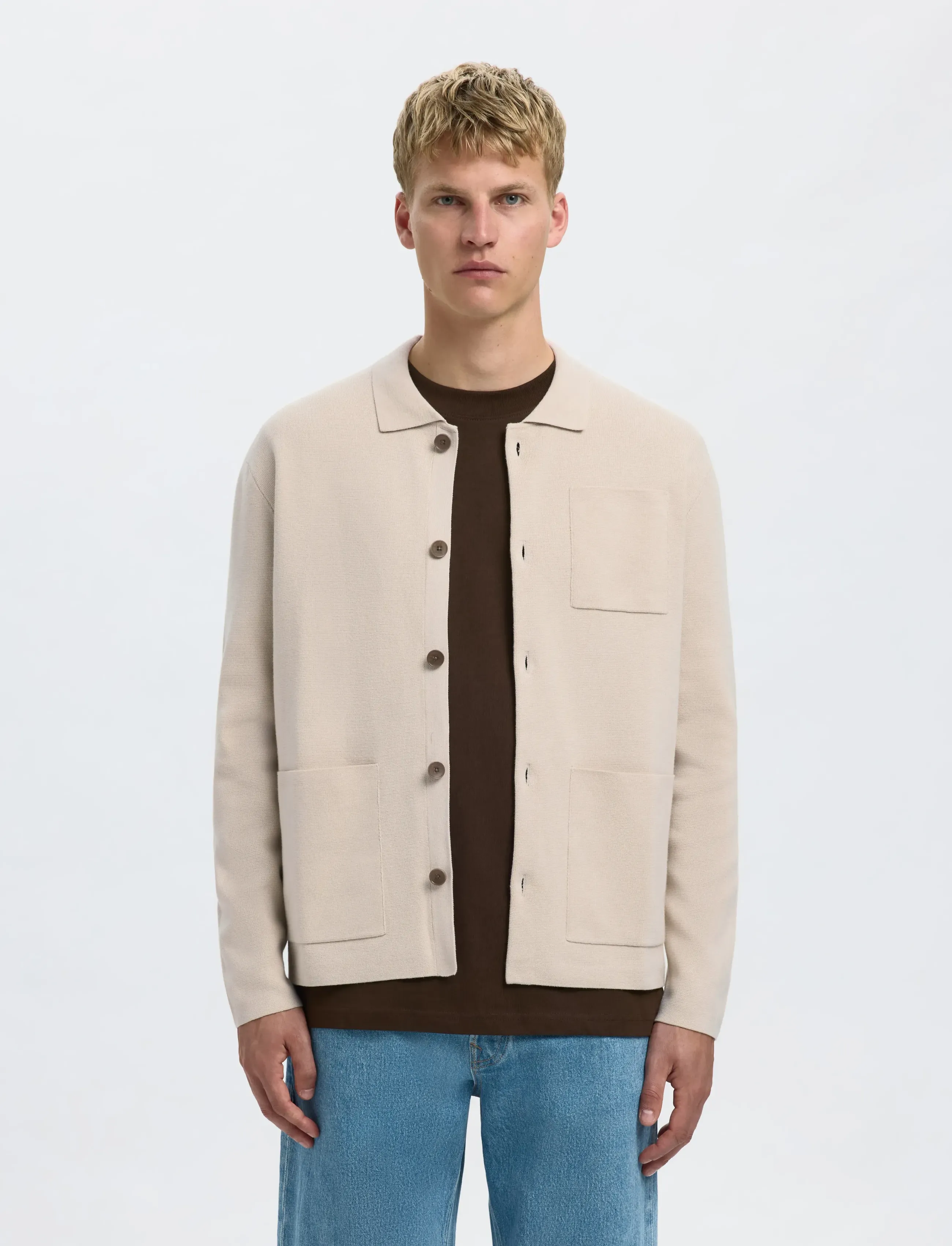 Selected Slmmike Light Polo Cardigan Noos, L, Cream, Strik > Cardigans, Herre