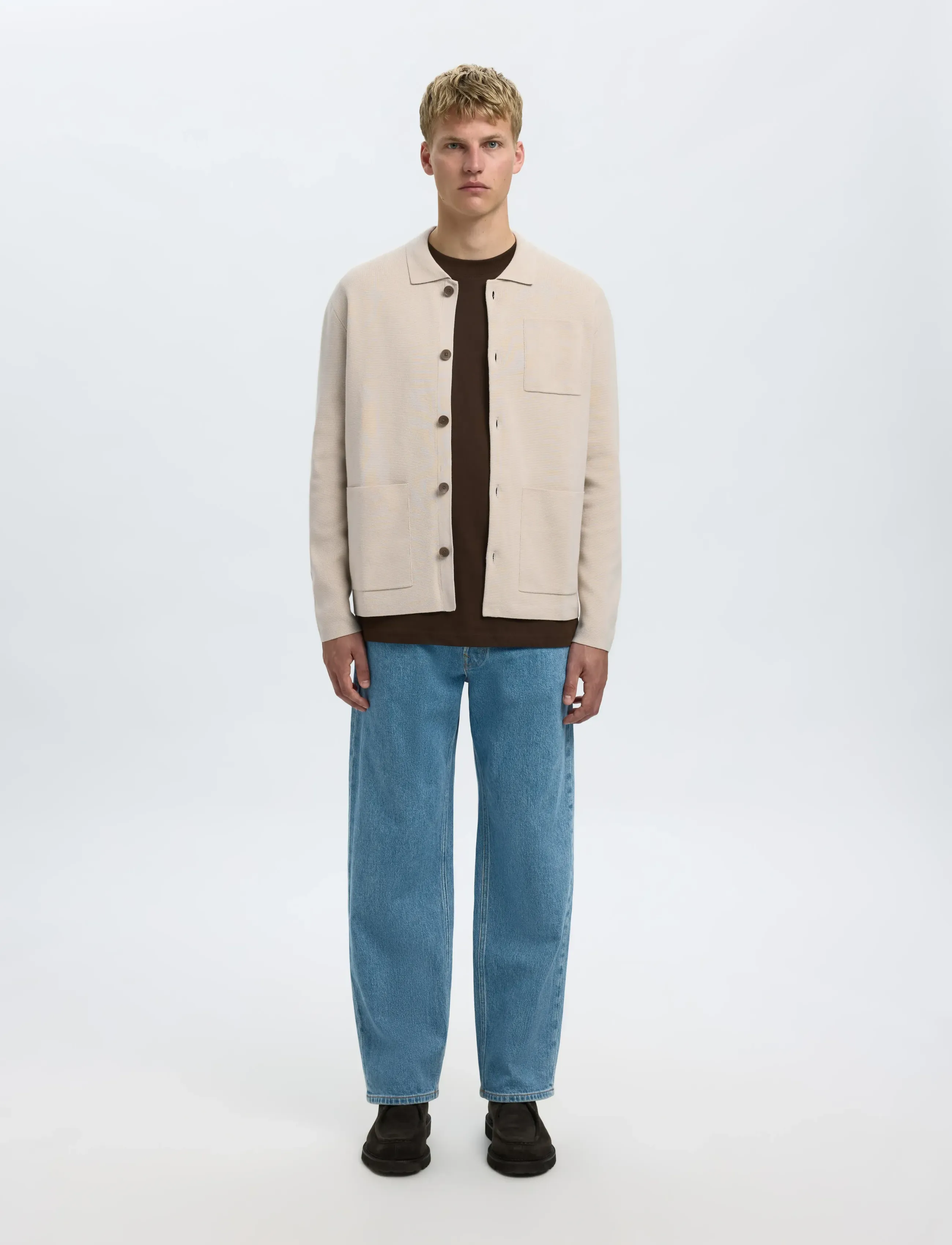 Selected - SLMMIKE LIGHT POLO CARDIGAN NOOS - cardigans - oatmeal - 3