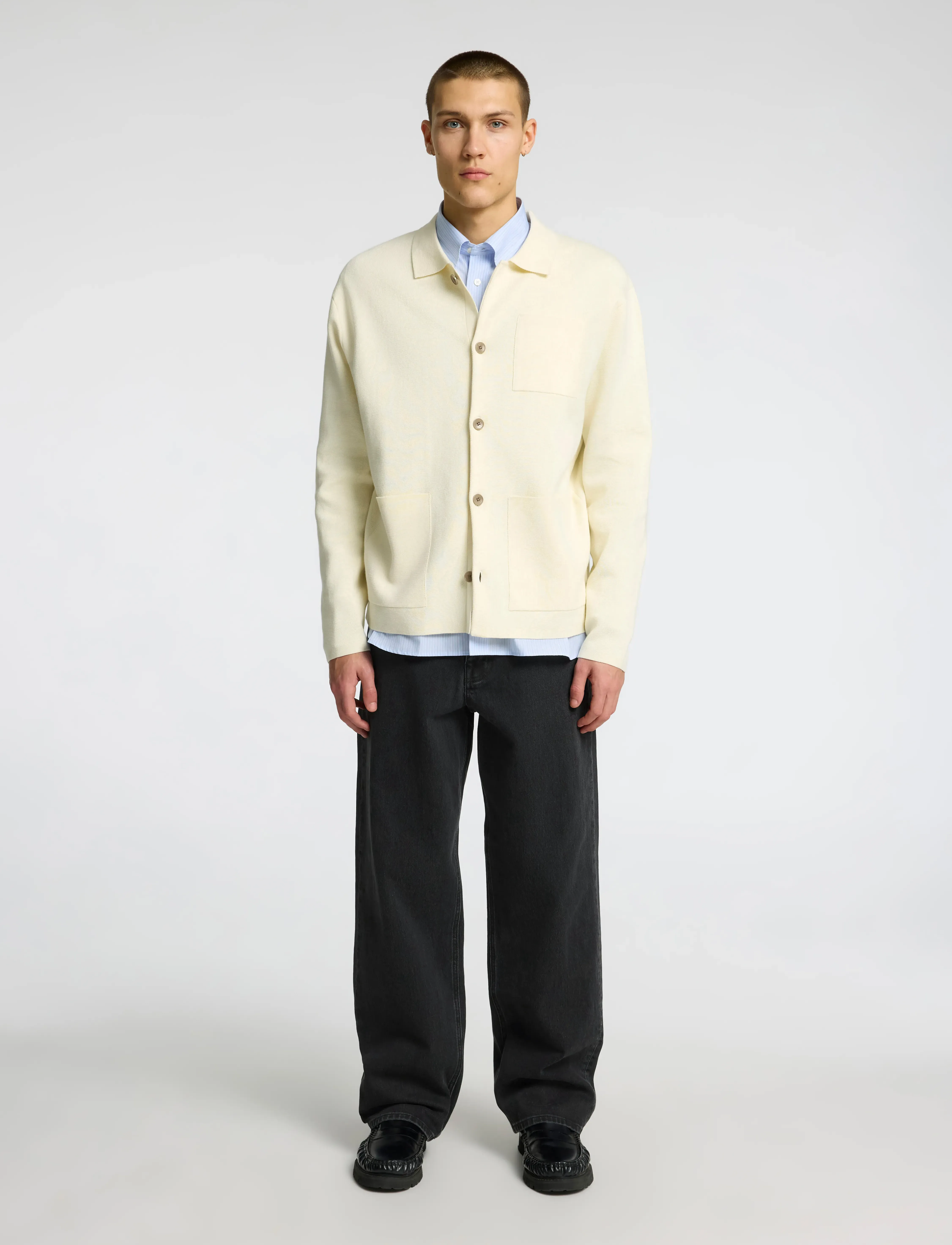 Selected Slmmike Light Polo Cardigan Noos, XL, Yellow, Strik > Cardigans, Herre
