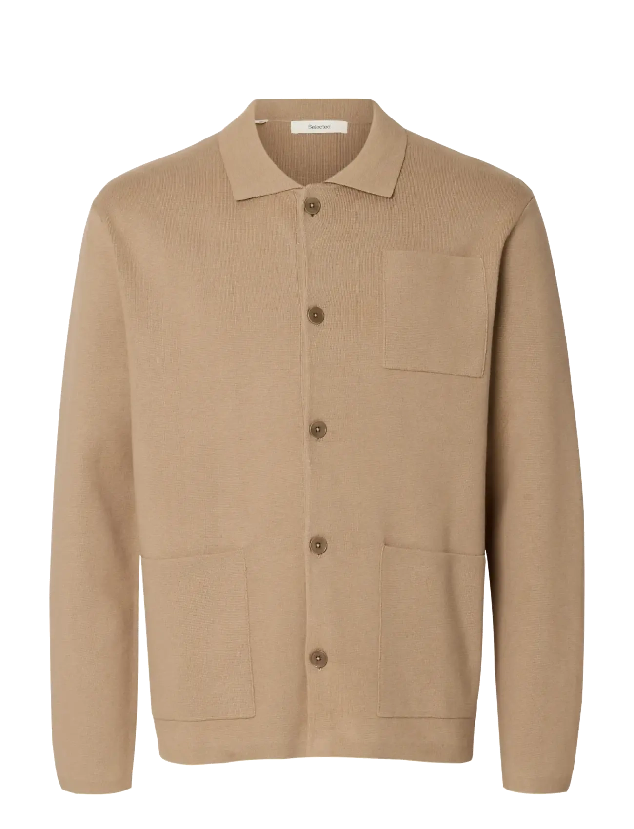 Selected SLHMIKE LIGHT RELAXED POLO CARDIGAN NOOS - Cardigans - SAVANNAH TAN / beige