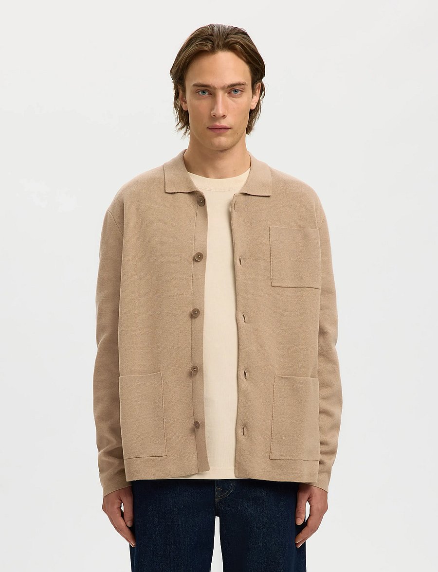 Selected - SLMMIKE LIGHT POLO CARDIGAN NOOS - cardigans - savannah tan - 0